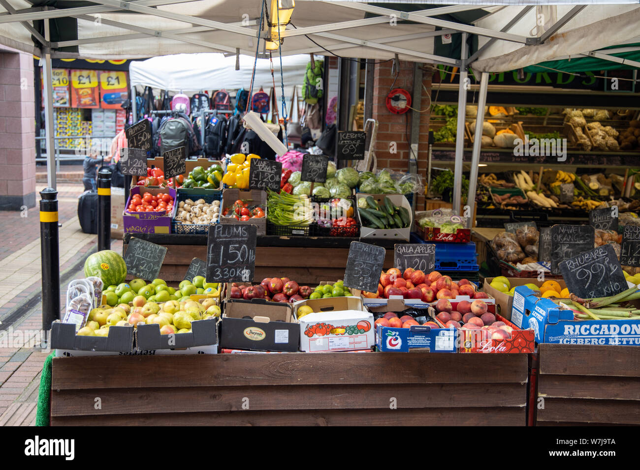Fruit and veg store at Wythenshawe Market Stock Photo