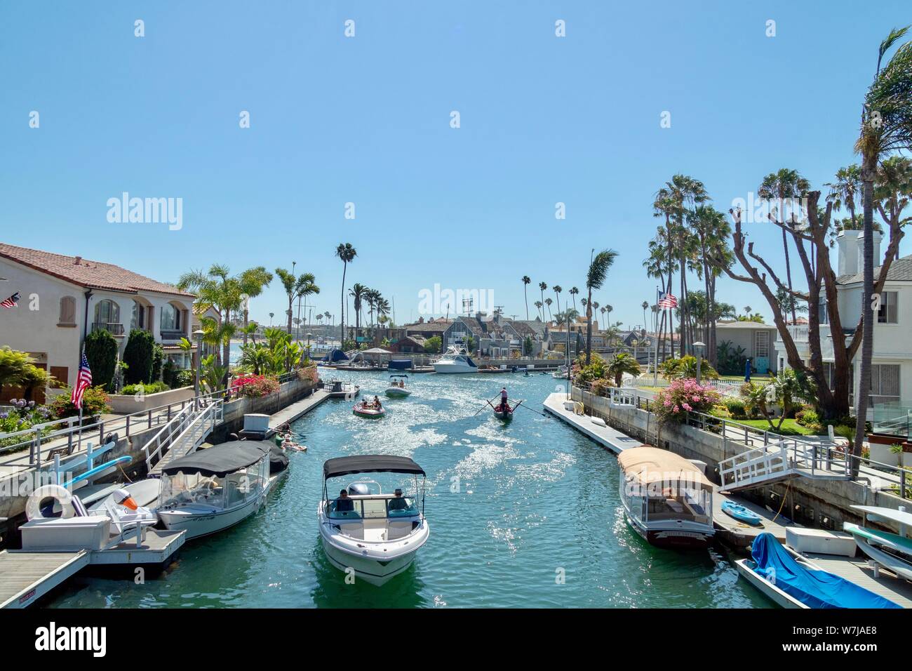 Canals in the Naples Island Neighborhood of Long Beach California Stock Photo
