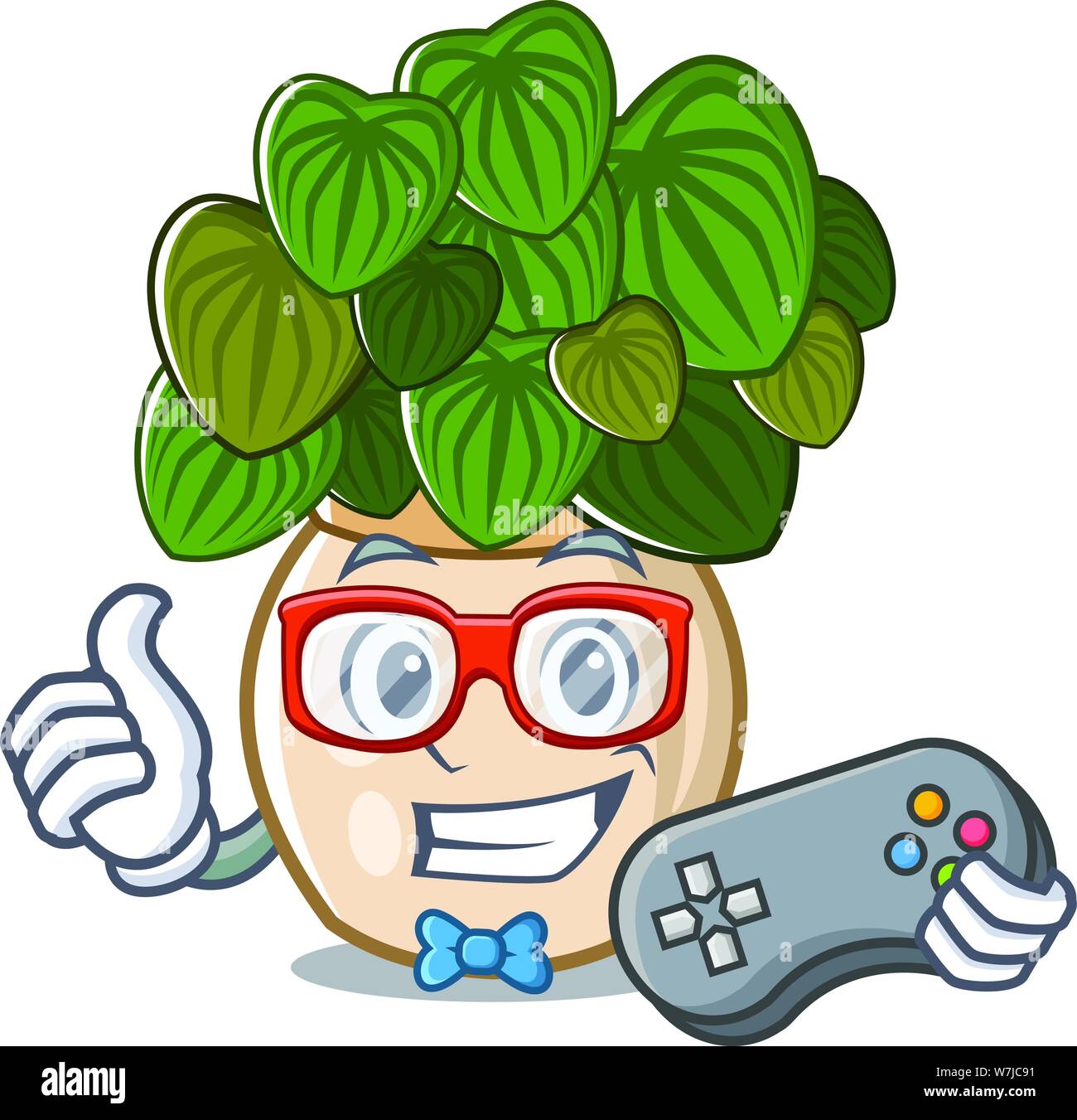 Gamer peperomia spreads on the cartoon stems Stock Vector
