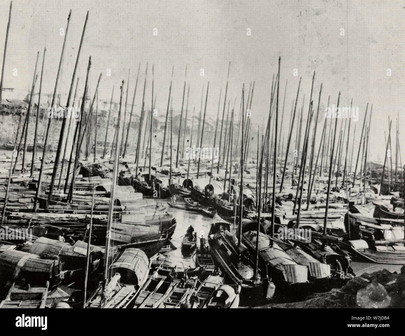Boats in a Chinese Harbor in the 1870s Stock Photo