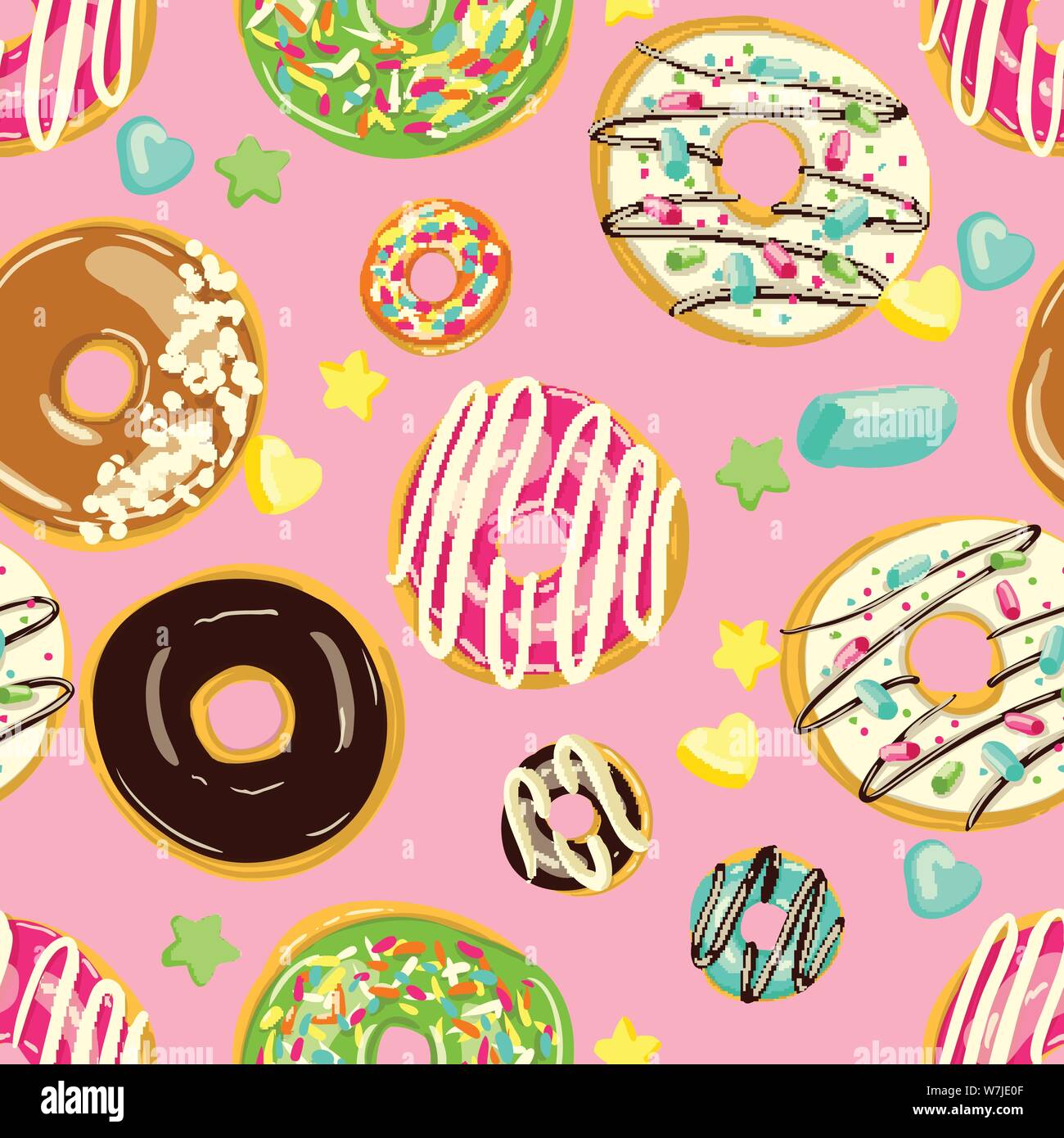 Glazed Donuts seamless pattern. Bakery Vector illustration. Top View ...