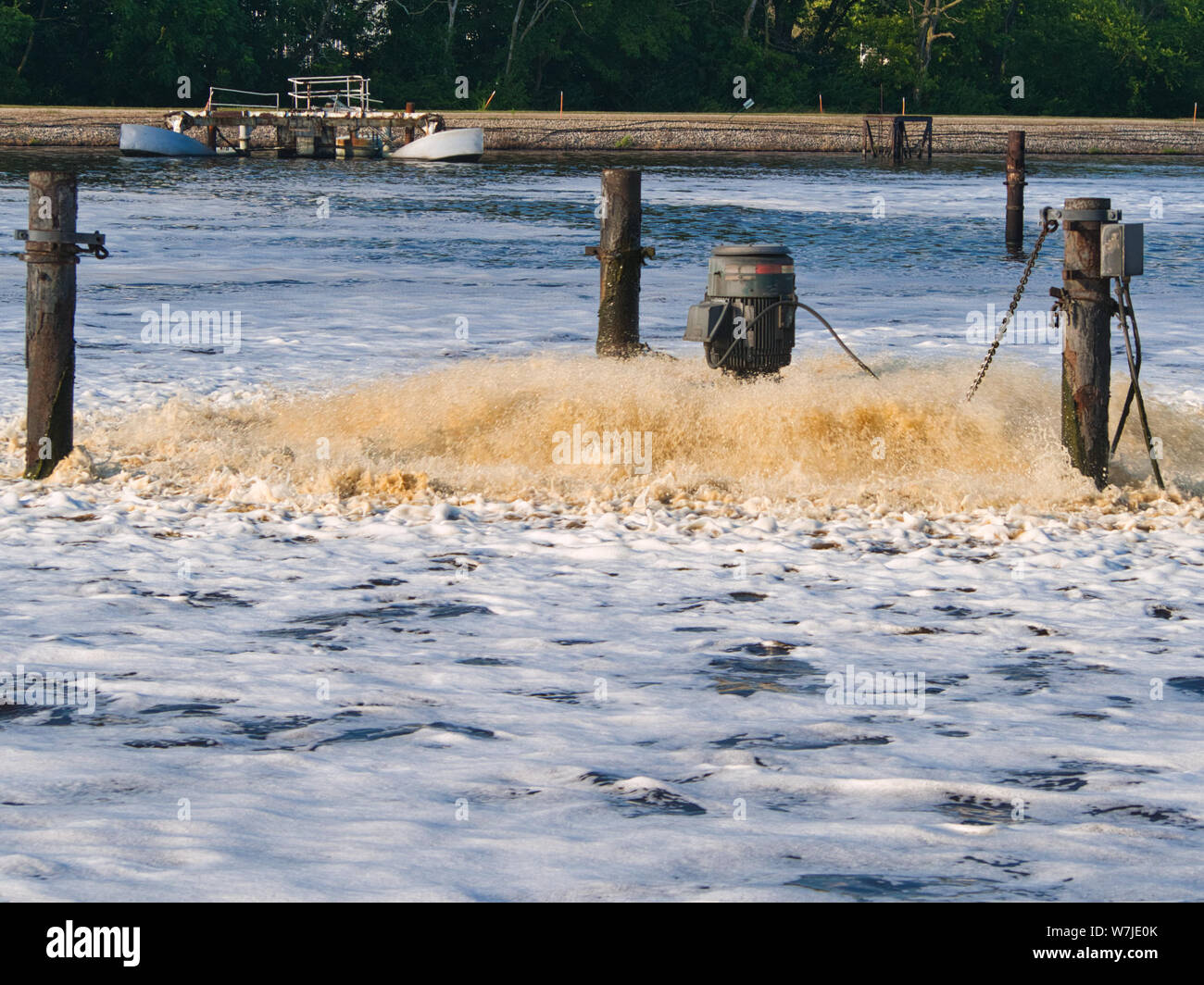 Industrial paper Mill  sediment pond aeration Stock Photo