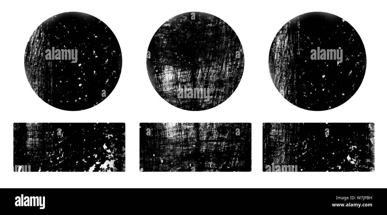 Set of black grunge round and rectangle stamps on white background. Set ...