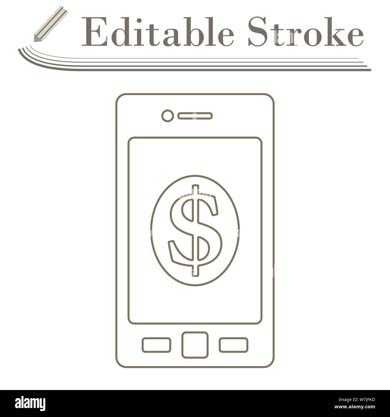 Smartphone With Dollar Sign Icon. Editable Stroke Simple Design. Vector ...