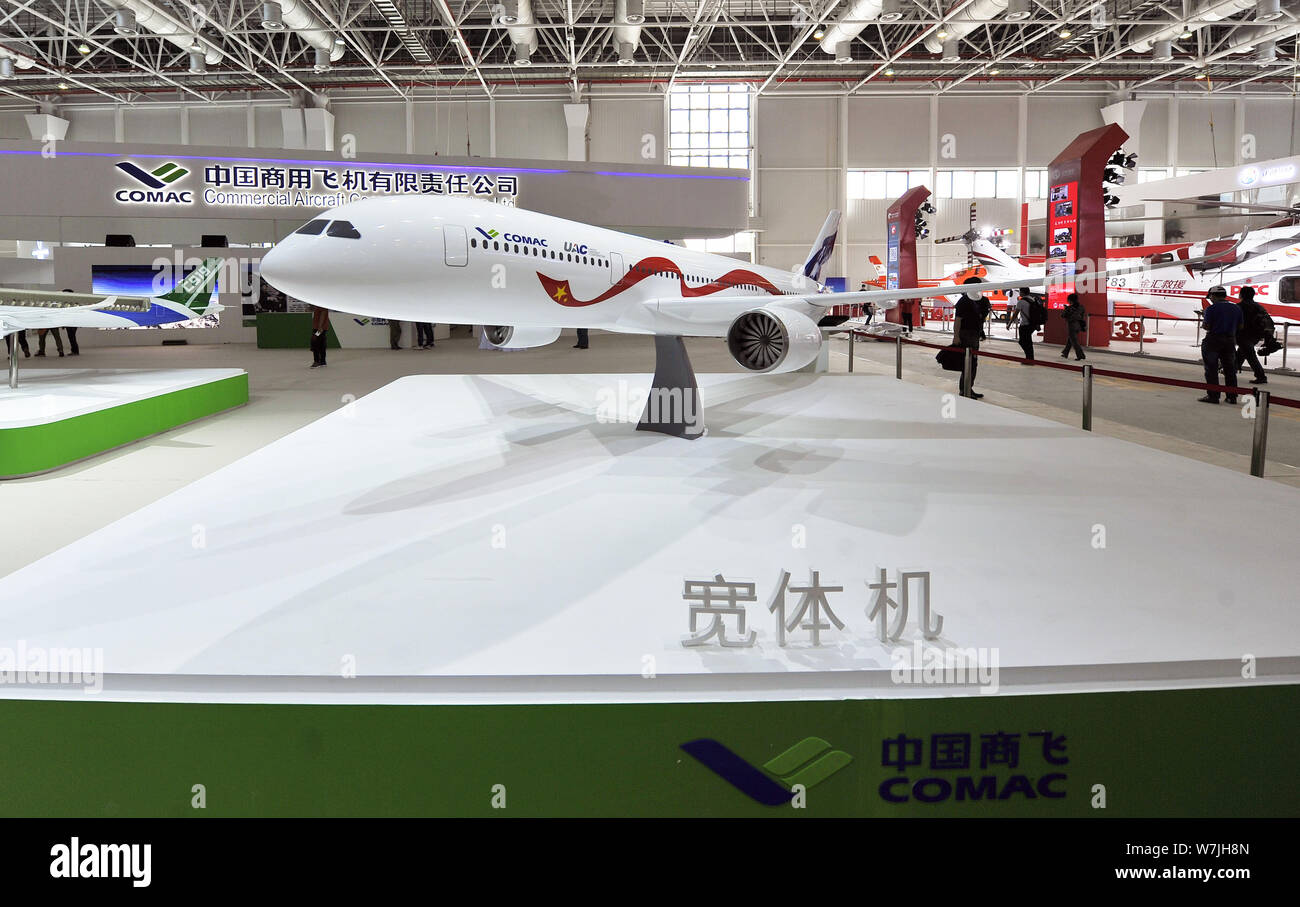 --FILE--A model plane of the wide-body twinjet airliner C929 to be developed by China's COMAC (Commercial Aircraft Corporation of China) and Russia's Stock Photo