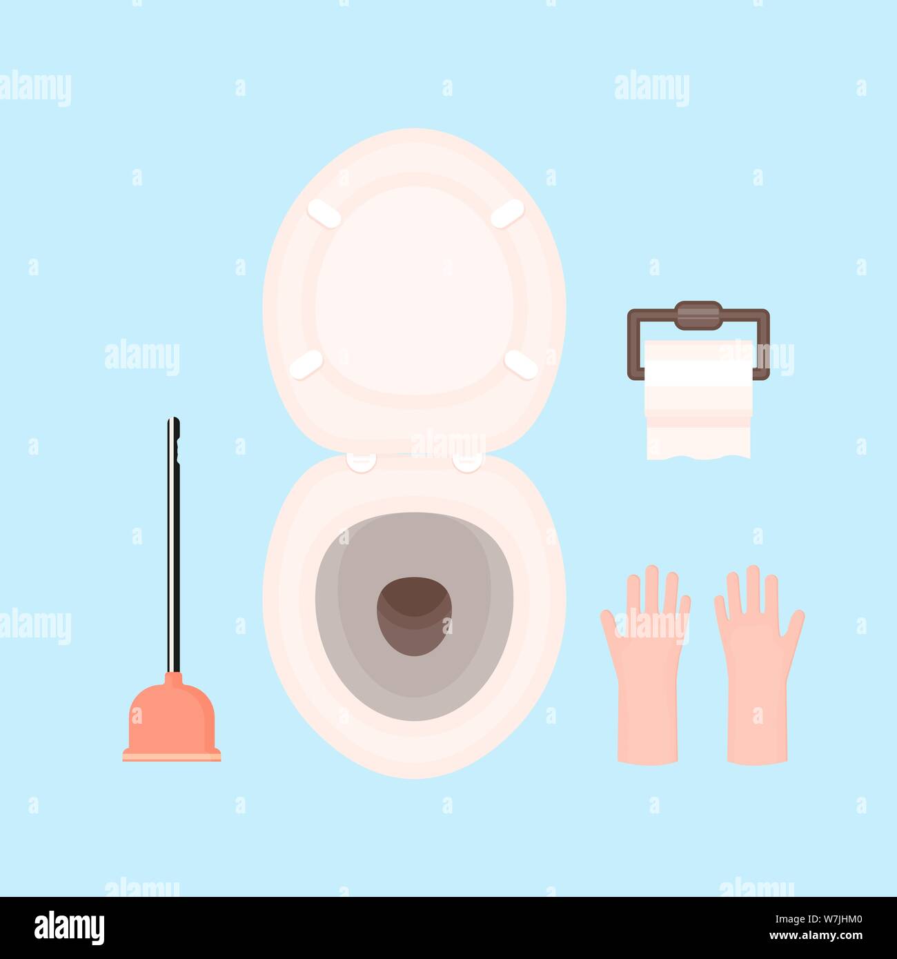 Vector toilet equipment paper,roll,gloves on a blue background Stock