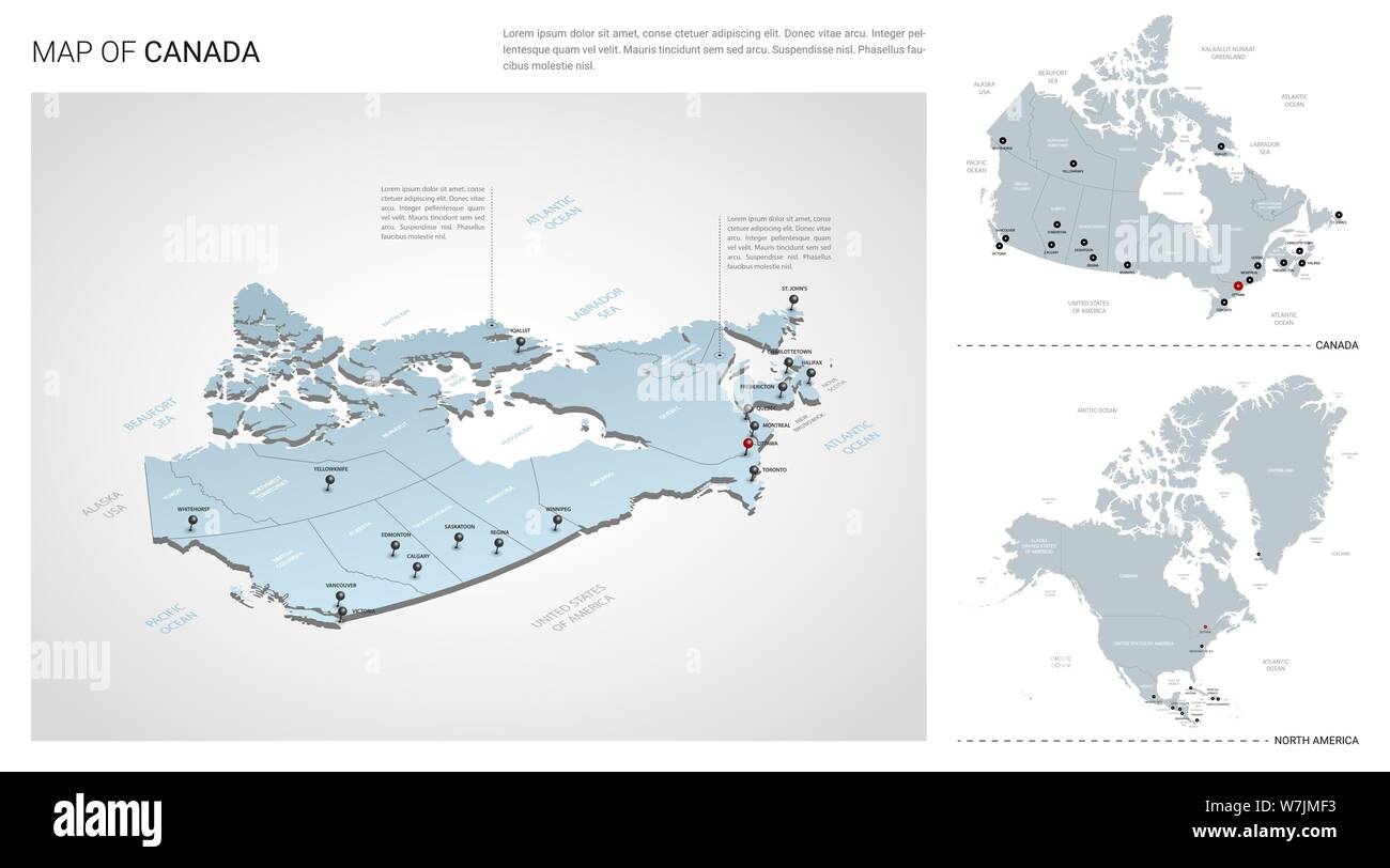 Canada Map With State Names Vector Set Of Canada Country. Isometric 3D Map, Canada Map, North America  Map - With Region, State Names And City Names Stock Vector Image & Art -  Alamy