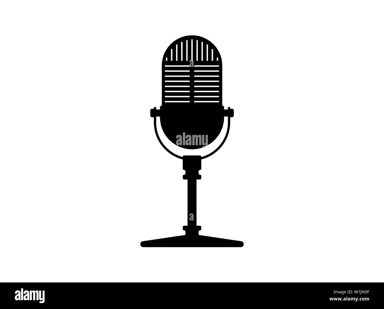 Retro vintage microphone vector. Mic silhouette. Music voice record icon. Radio recording studio mike symbol. Vector illustration on white background Stock Vector