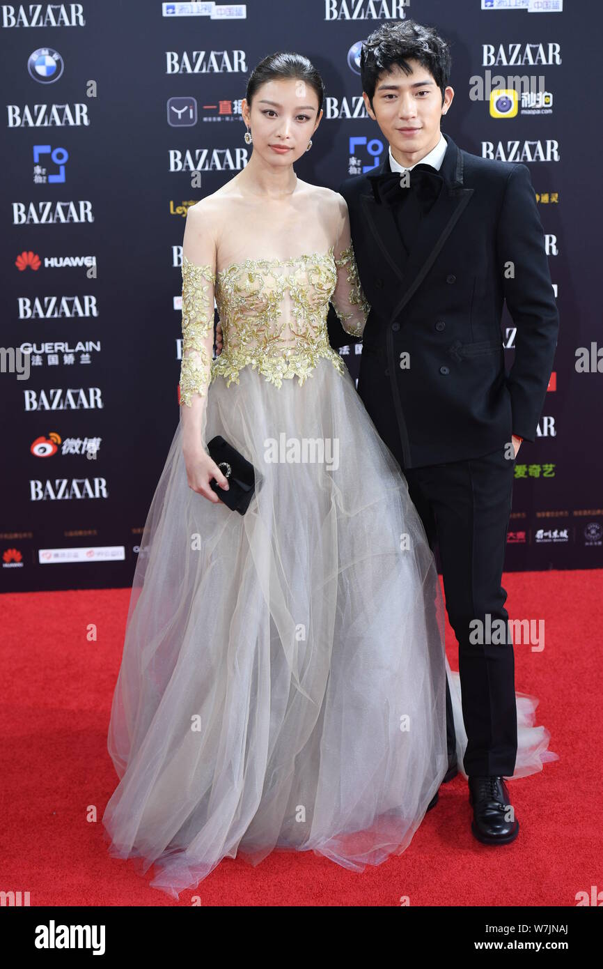 Chinese actress Ni Ni, left, and her boyfriend actor Jing Boran pose as