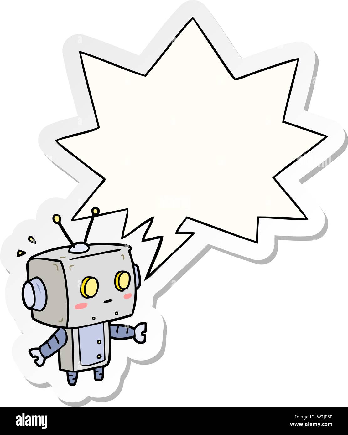 cute cartoon surprised robot with speech bubble sticker Stock Vector