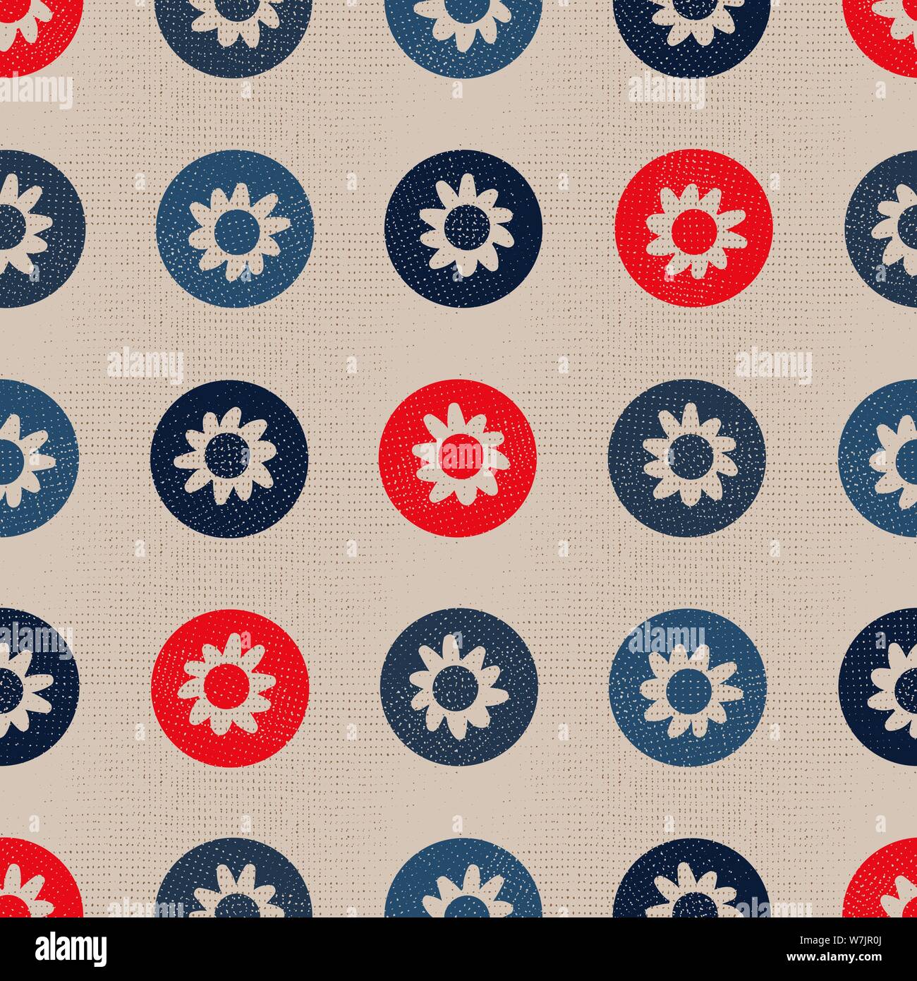 seamless vector polka dots textured pattern with floral shapes Stock Vector