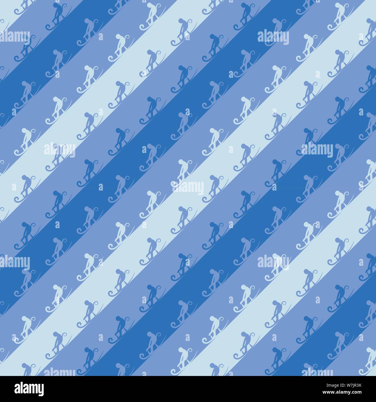 seamless vector diagonal stripes pattern with sledding people Stock Vector