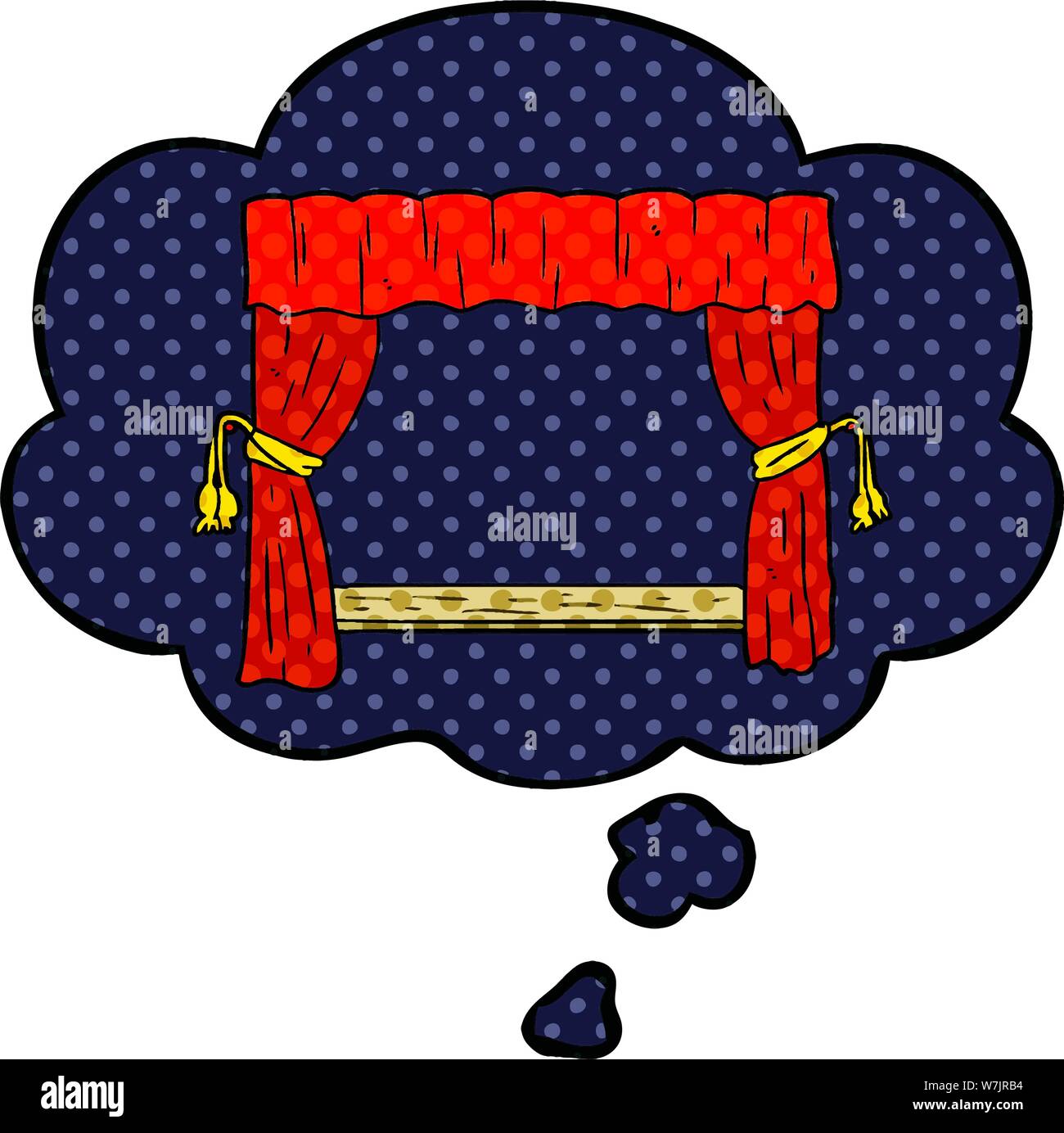Cartoon Open Curtains With Thought Bubble In Comic Book Style