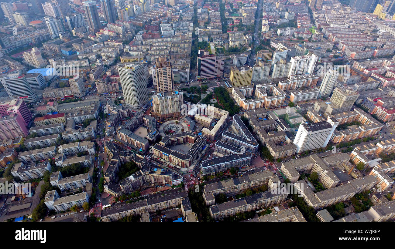 Aerial view of the world's largest bagua diagram covering more than 6,000 square meters in Shenyang city, northeast China's Liaoning province, 25 Sept Stock Photo