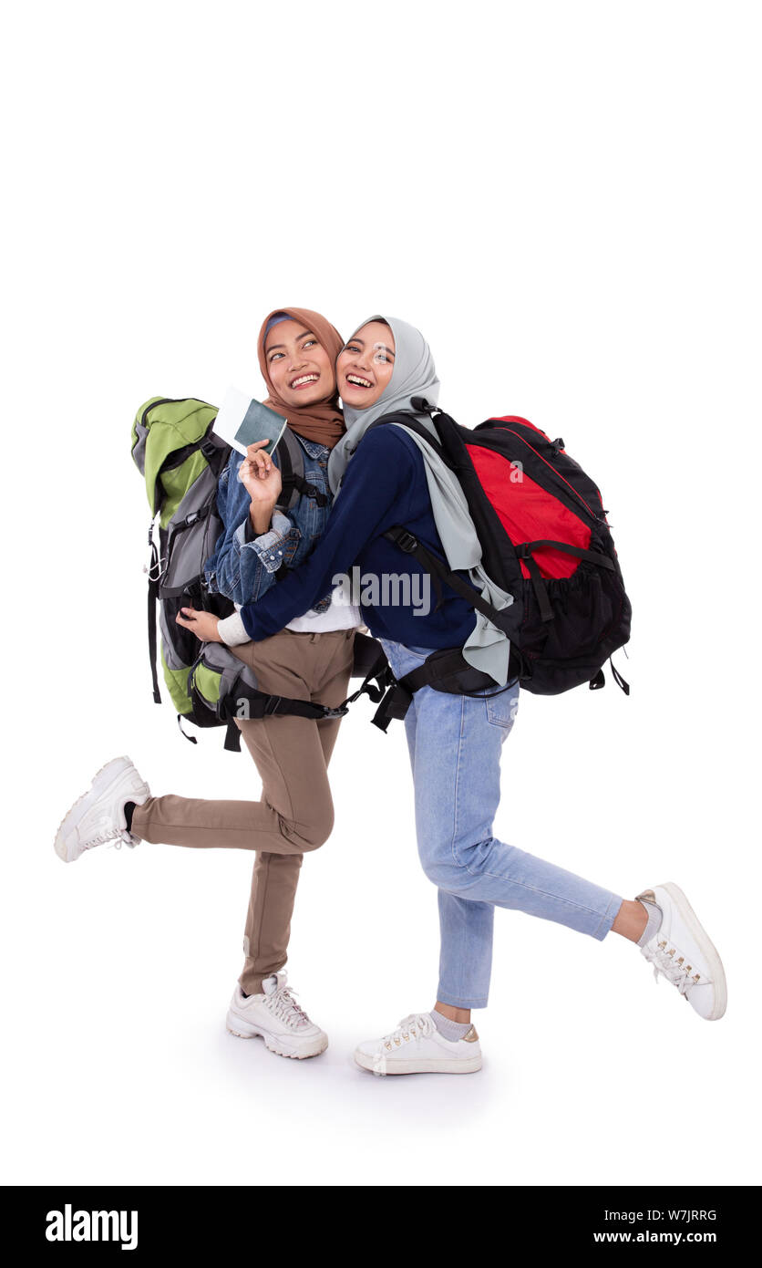 happy muslim backpacker smiling isolated over white background Stock ...