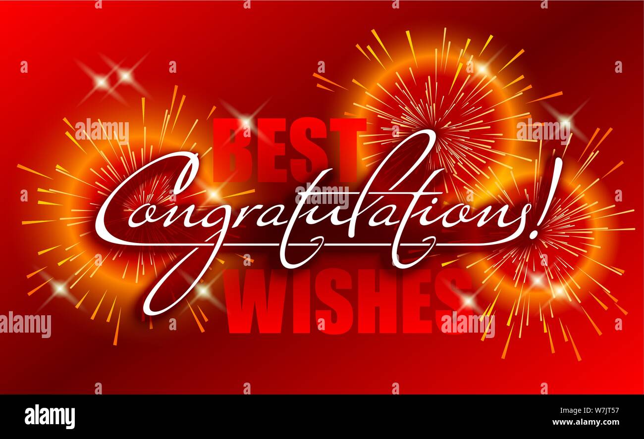 Congratulations banner, Best wishes card with calligraphic handwritten  lettering and firework Stock Vector Image & Art - Alamy