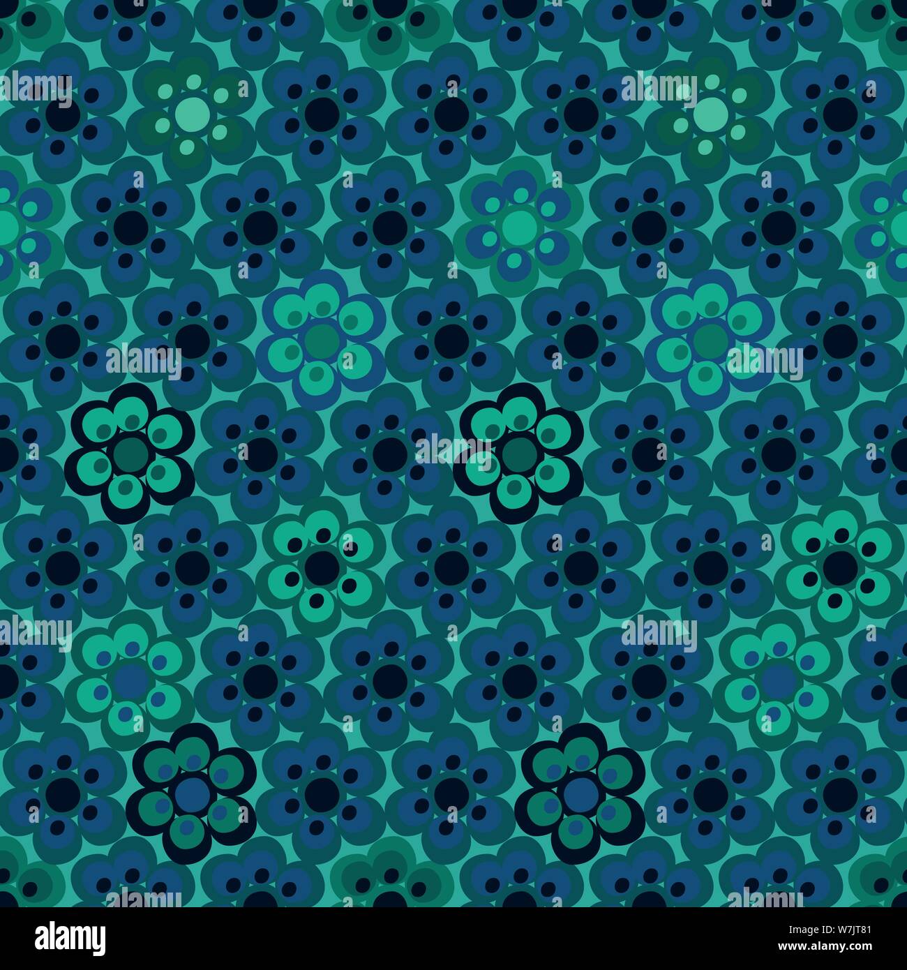 seamless vector pattern background with teal colored flowers in ...