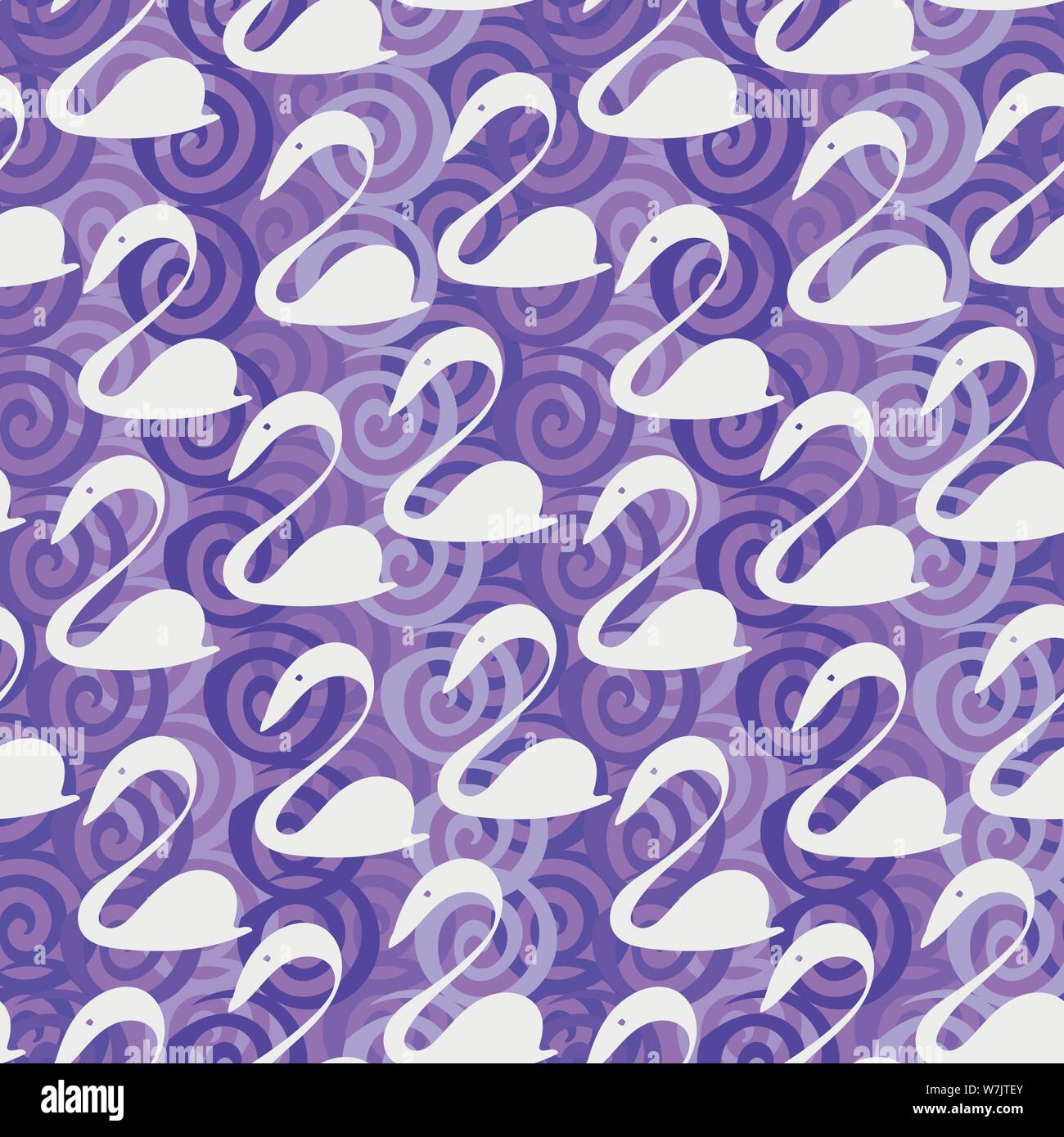 seamless vector pattern with textured purple background and stylized swans silhouettes Stock Vector
