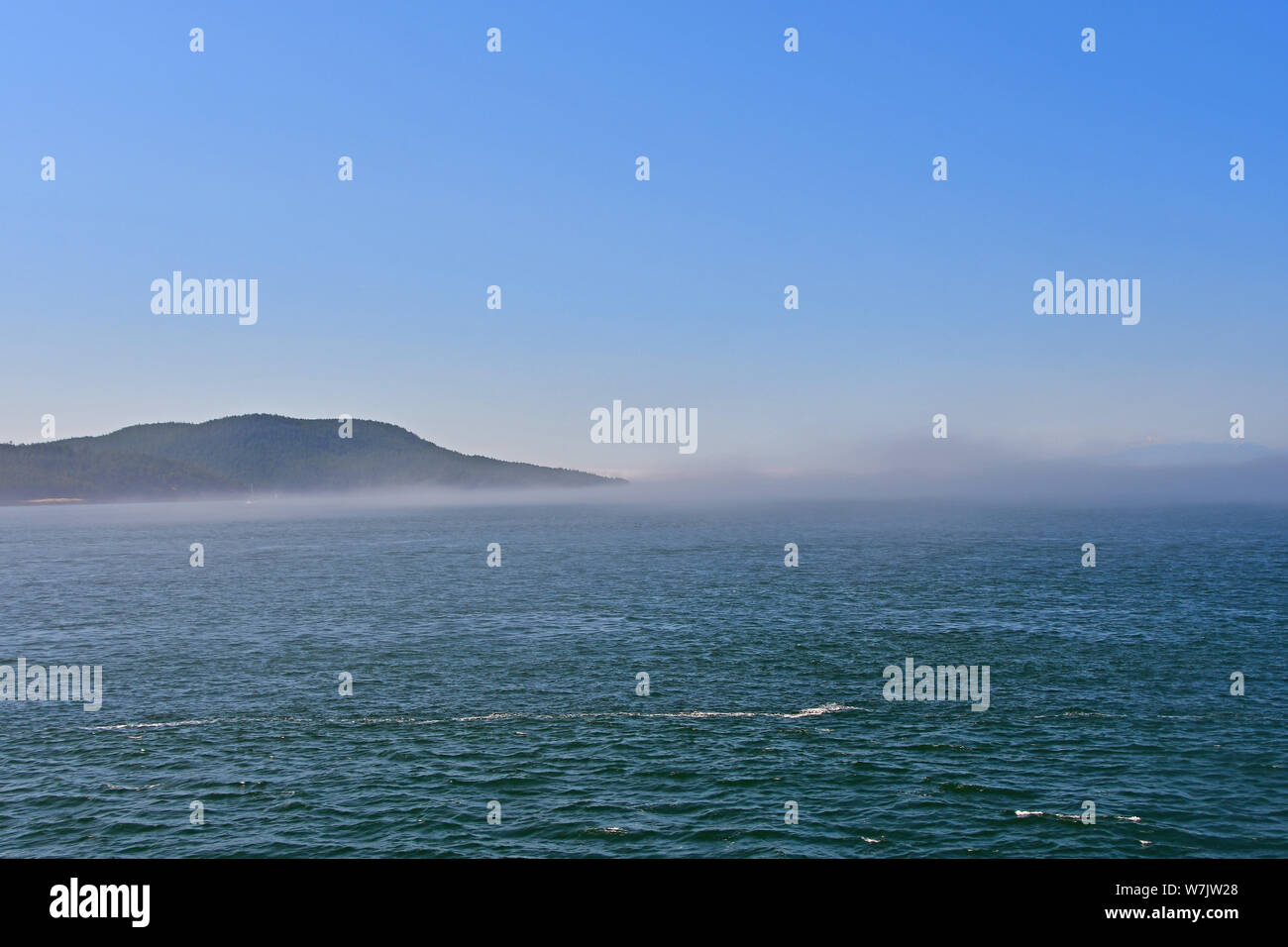 Morning fog on the Salish Sea near Anacortes, Washington, USA Stock Photo
