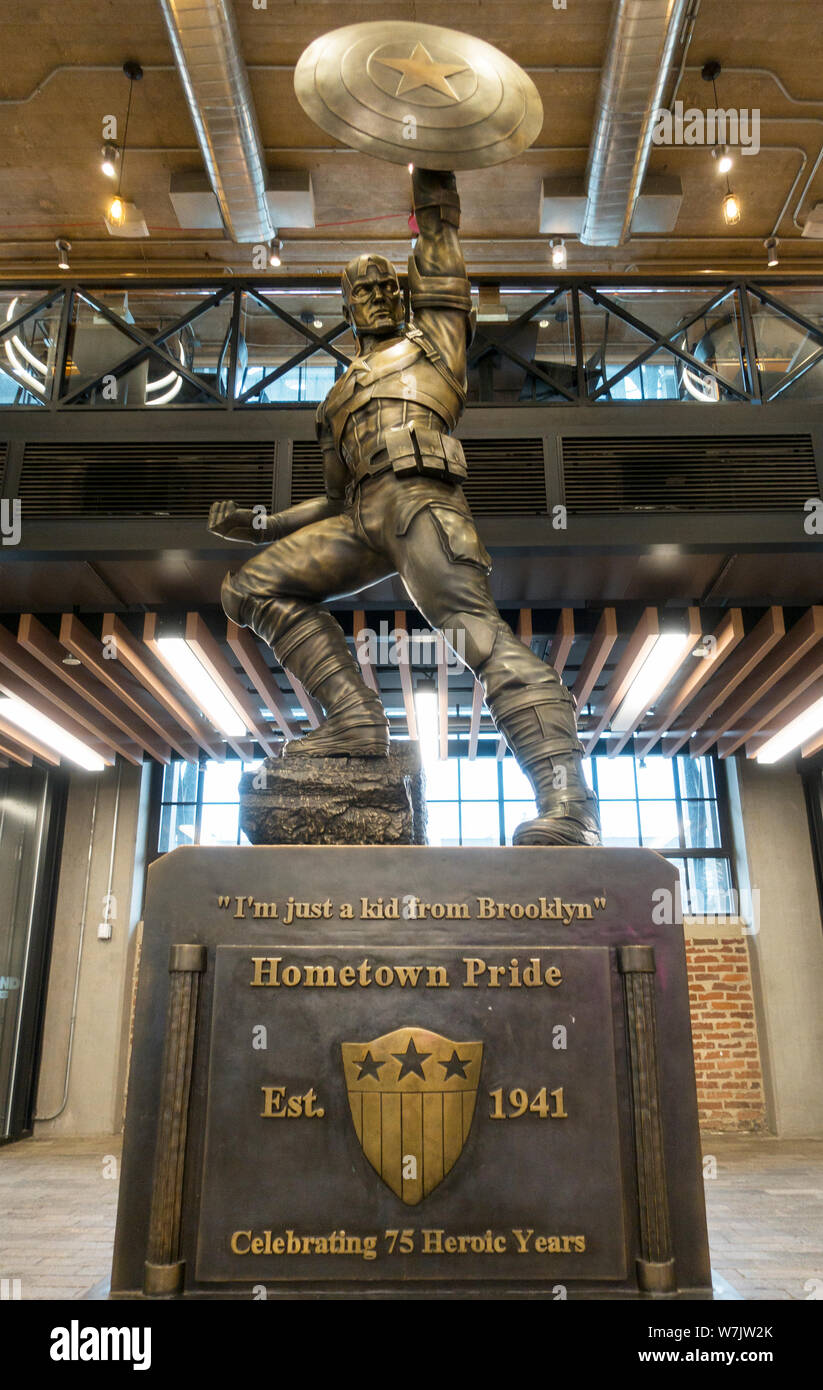Captain America statue in Liberty View Mall in Brooklyn NYC Stock Photo