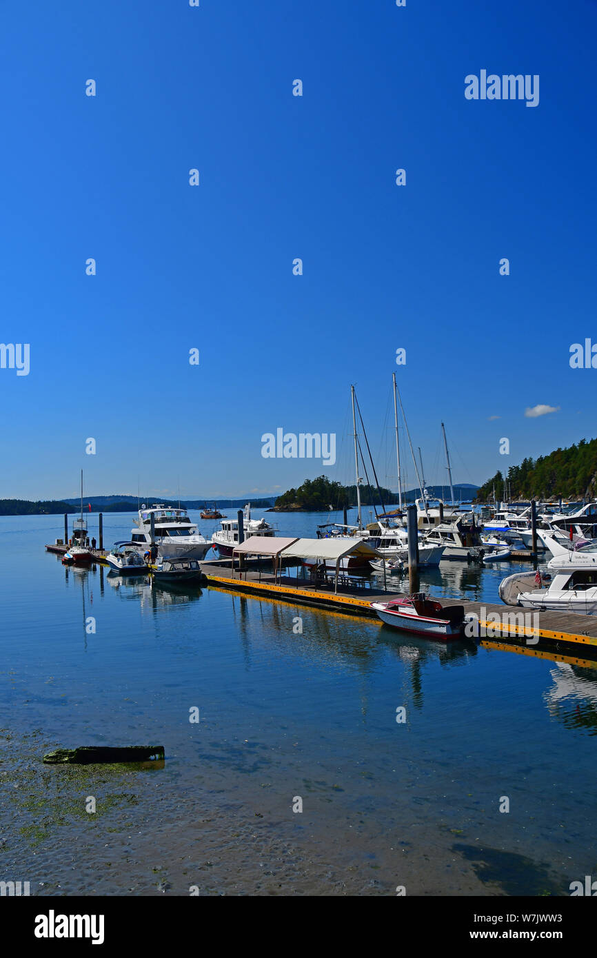 View of Deer Harbor Marina on Orcas Island, Washington in the San Juan Islands Stock Photo