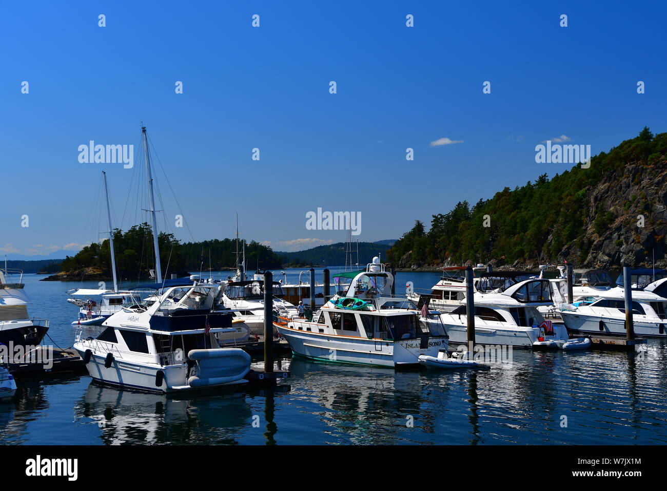 View of Deer Harbor Marina on Orcas Island, Washington in the San Juan Islands Stock Photo