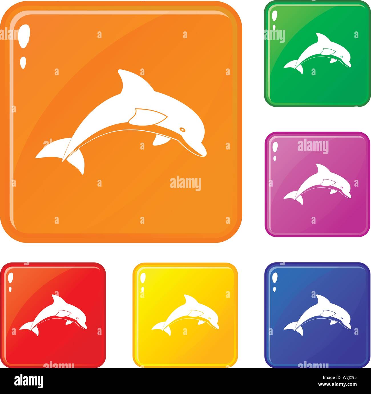 Jumping dolphin icons set vector color Stock Vector