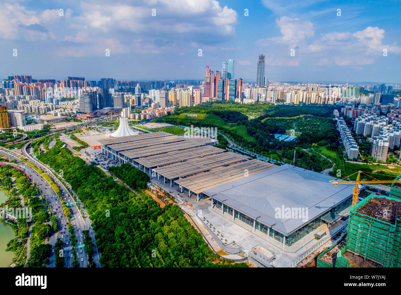 Aerial view of an exhibition hall under construction in Nanning city, south China's Guangxi Zhuang Autonomous Region, 20 August 2017.   The 14th China Stock Photo
