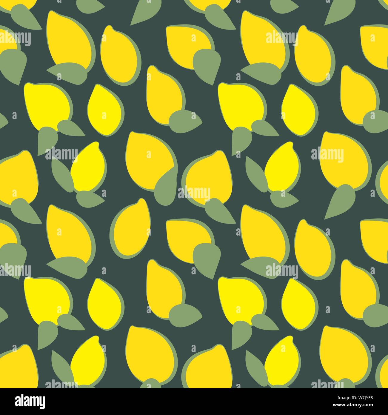 seamless vector pattern with simple lemons on dark background Stock Vector