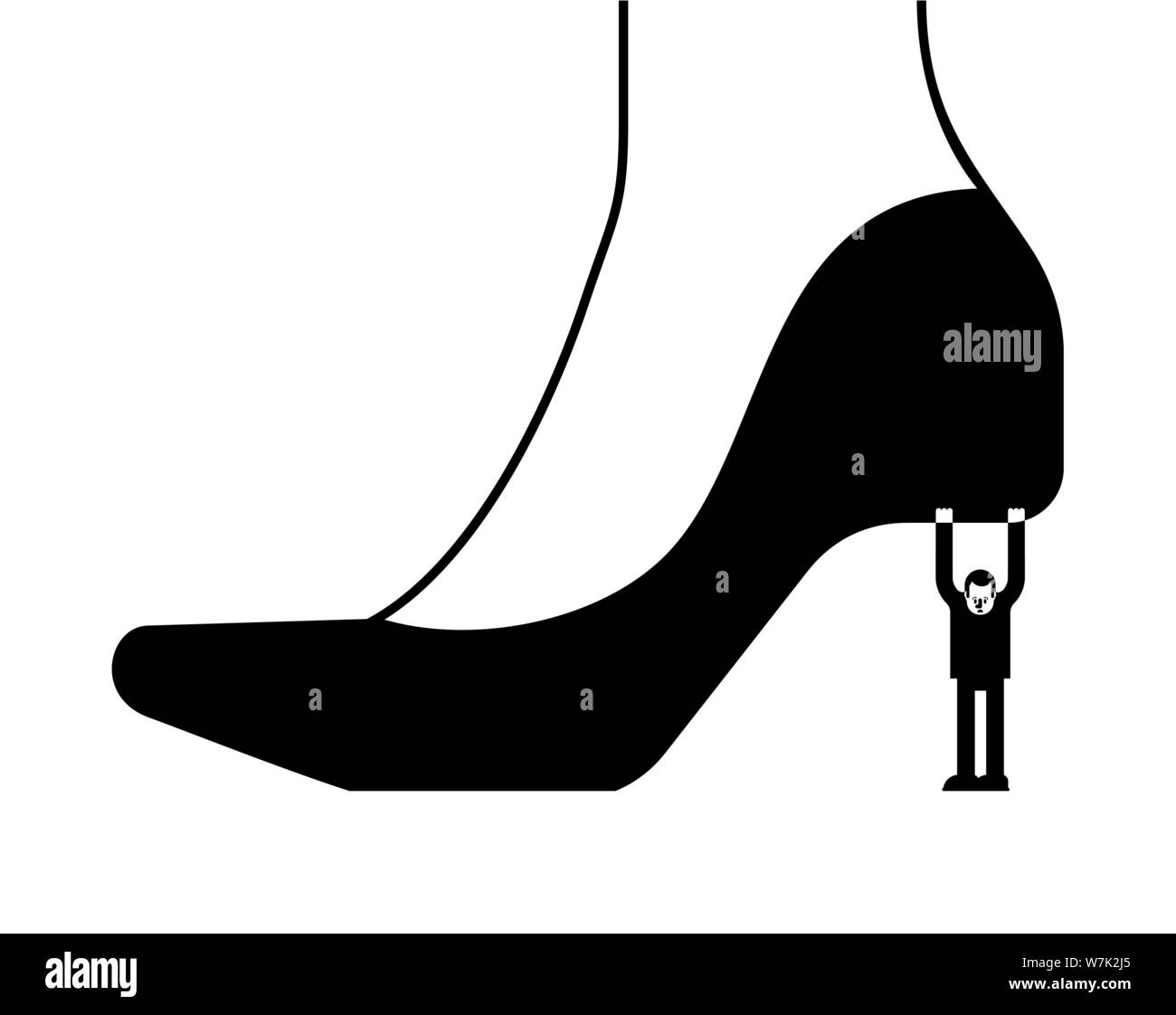 Henpecked man Holding woman shoe. vector illustration Stock Vector