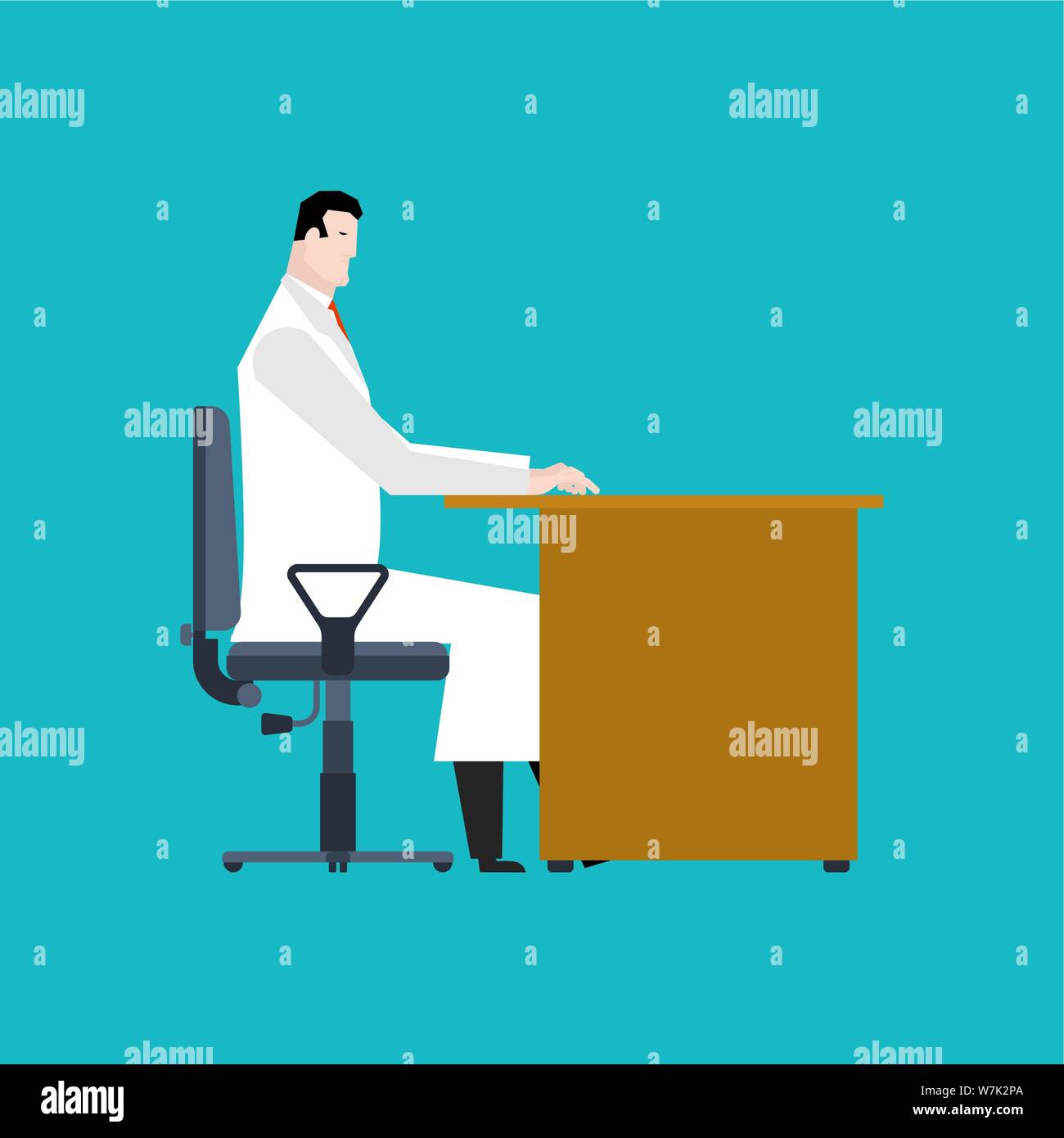 Doctor is sitting at table. medical man work. vector illustration Stock ...