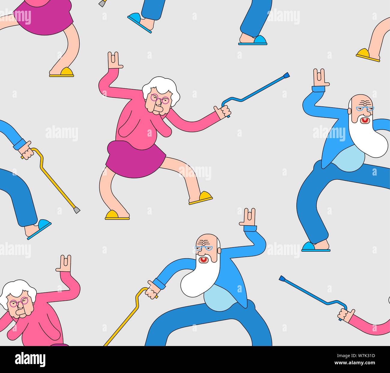 Old people dance pattern seamless Grandfather and grandmother are dancers background. Senior citizens disco texture Stock Vector