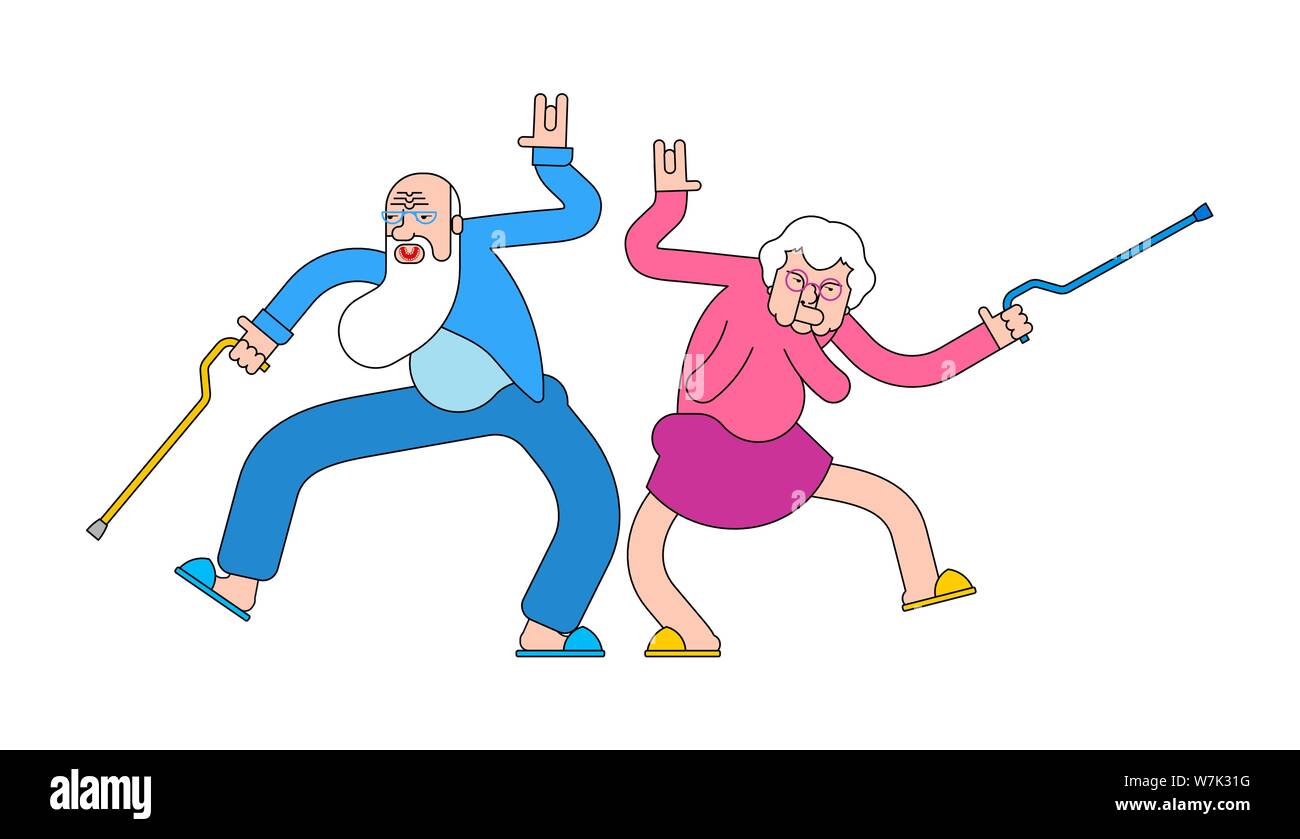 Old people dance. Grandfather and grandmother are dancers. Senior citizens disco Stock Vector