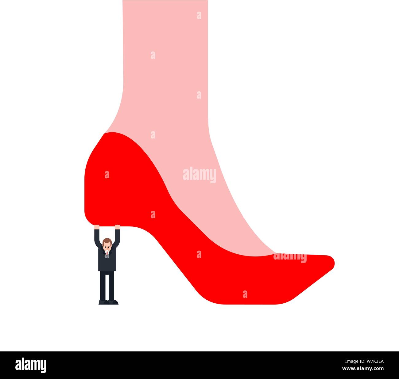 Henpecked man Holding woman shoe. vector illustration Stock Vector