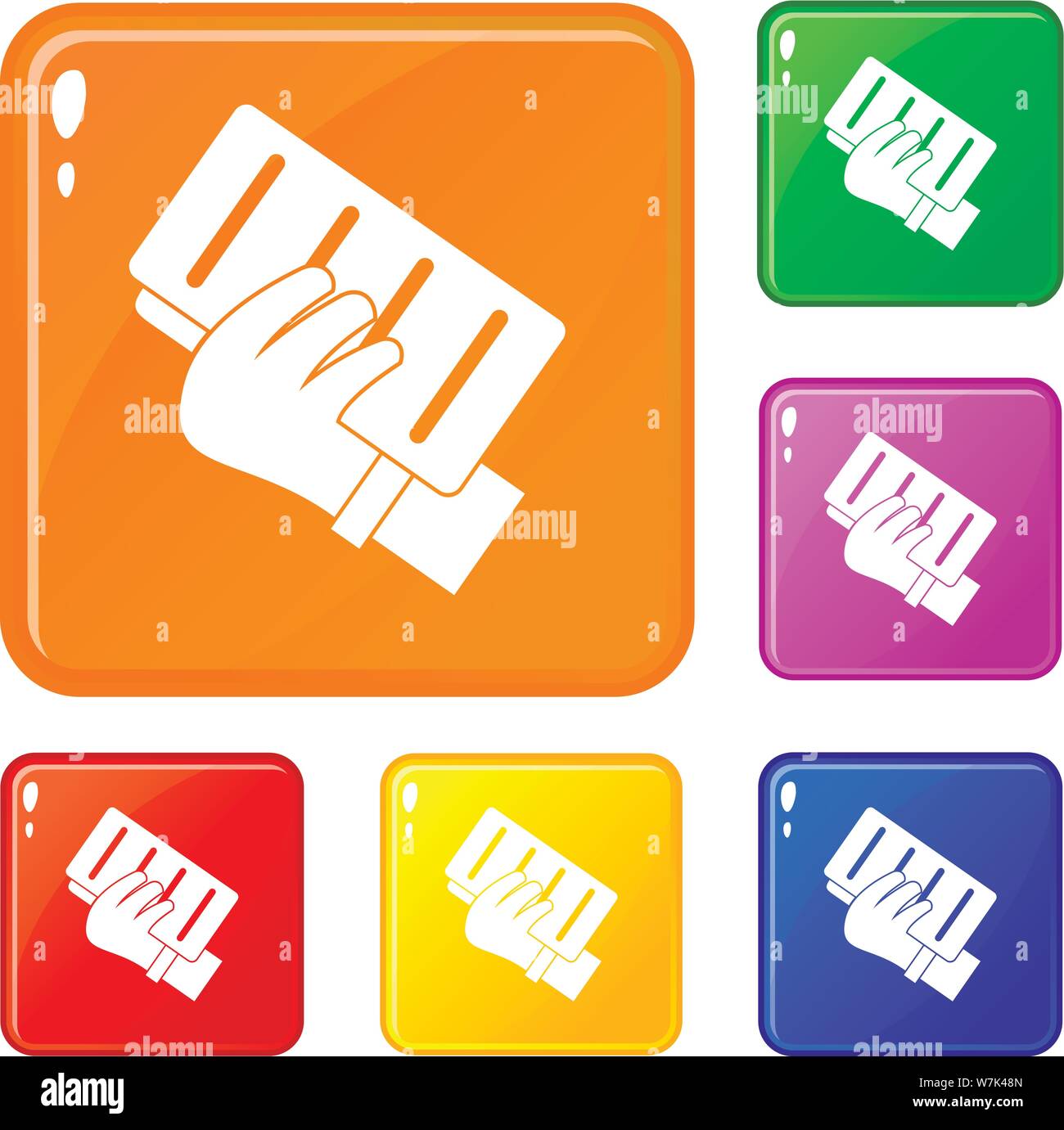 Brick in a hand icons set vector color Stock Vector Image & Art - Alamy