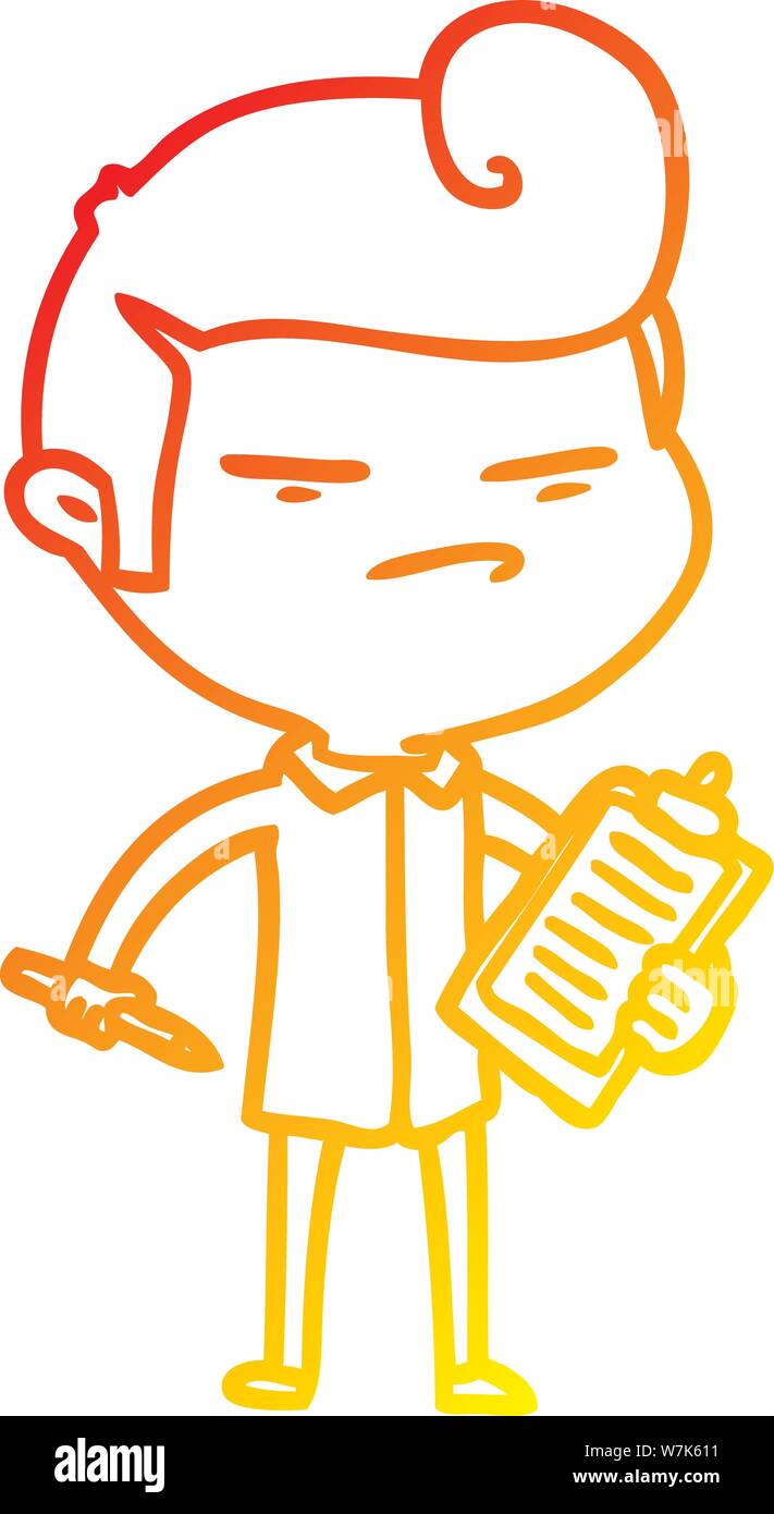 Warm Gradient Line Drawing Of A Cartoon Cool Guy With Fashion Hair