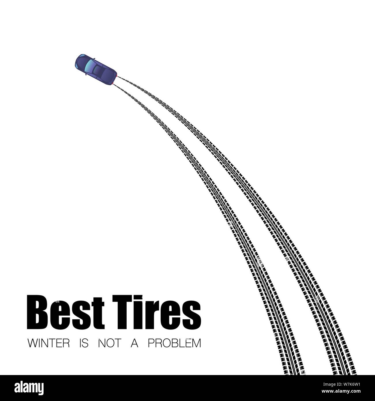 Abstract car silhouette with tire track and sample text Stock Vector