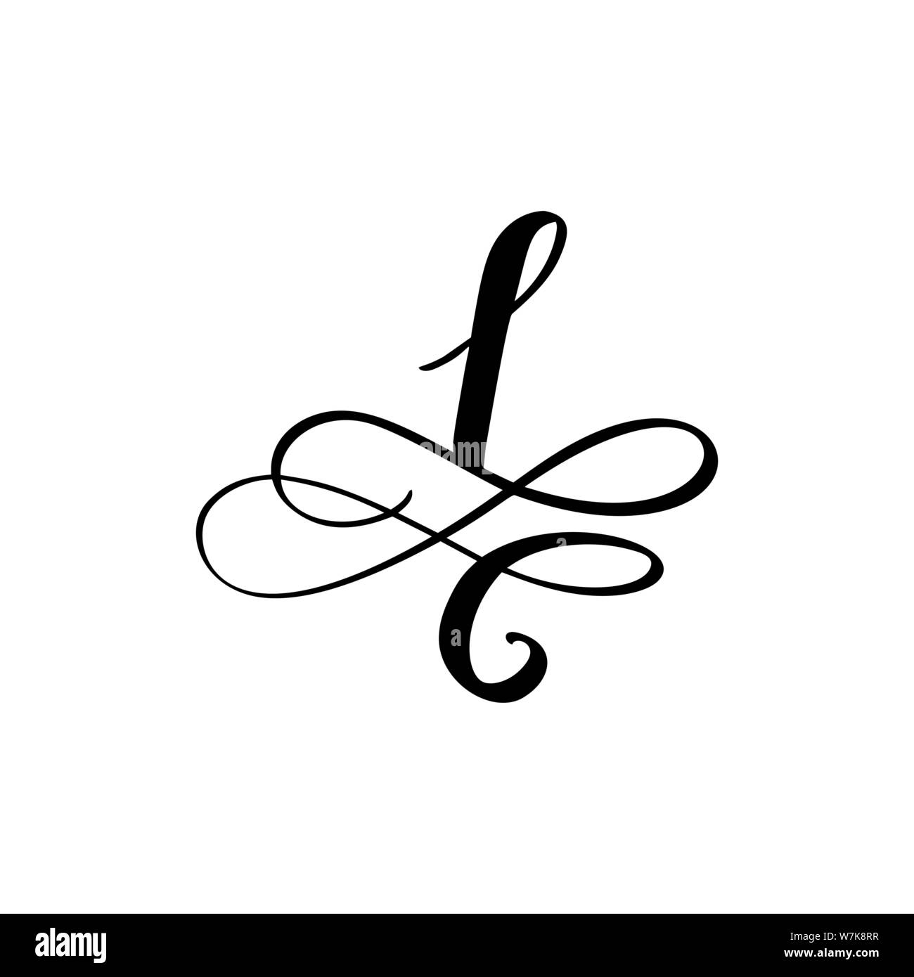 Vector Hand Drawn calligraphic floral number 1 monogram or logo. Hand