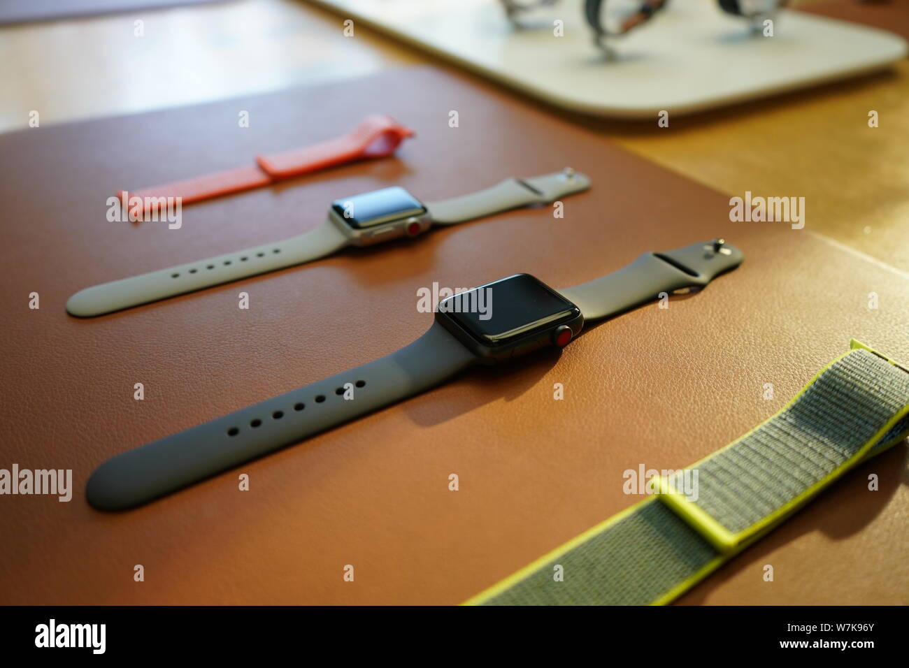 View of Apple Watch Series 3 on display at the Apple Store in the Sanlitun shopping area in Beijing, China, 22 September 2017.   Apple Inc's launch of Stock Photo