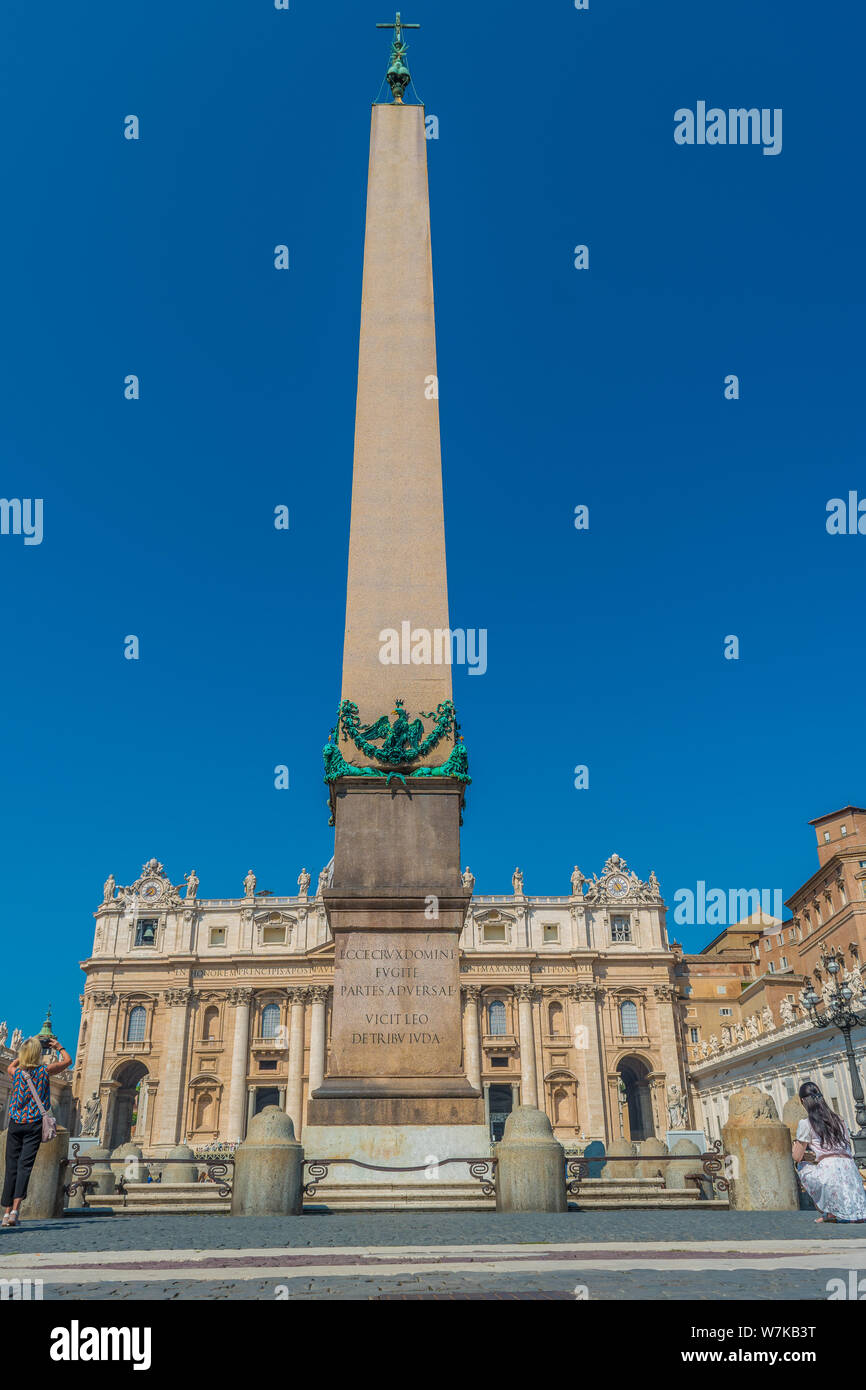 Vatican Obelisk and the St. Peter's Basilica in the Vatican Stock Photo