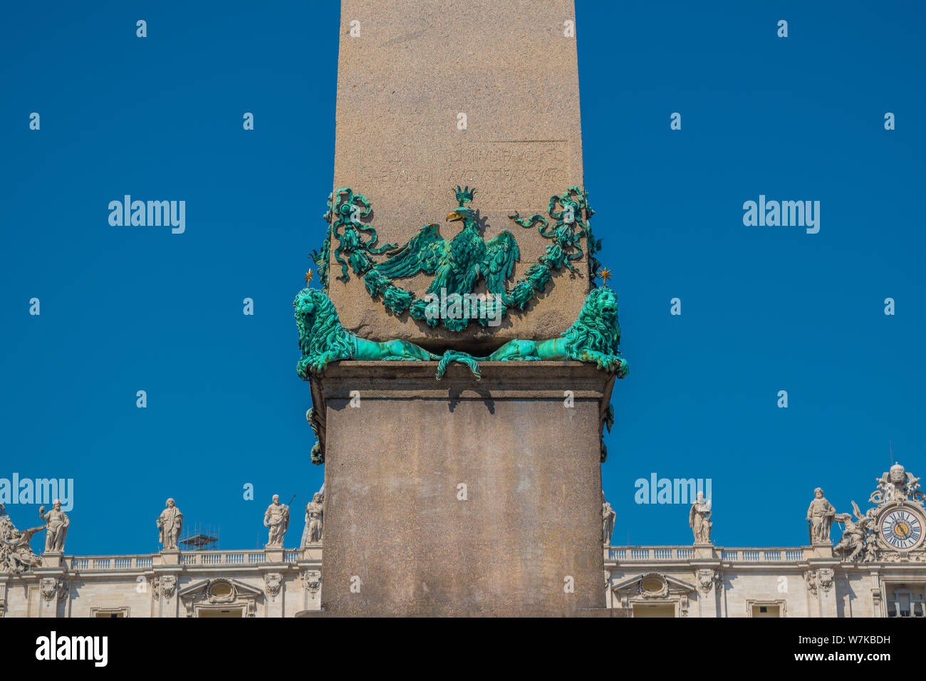 Bronze Lions that support the Vatican Obelisk at the center of St. Peter´s Square Stock Photo