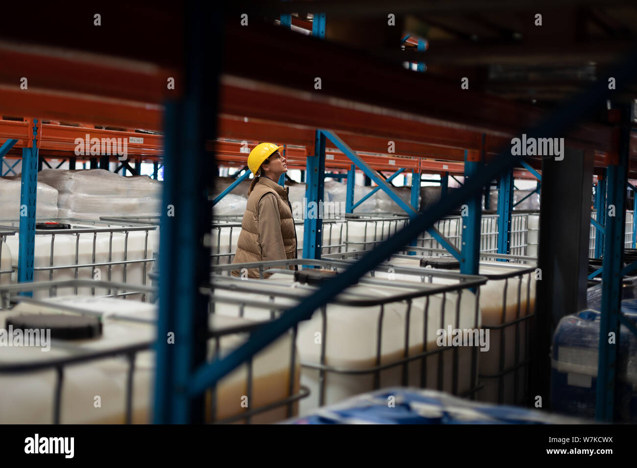 Female worker working in warehouse Stock Photo