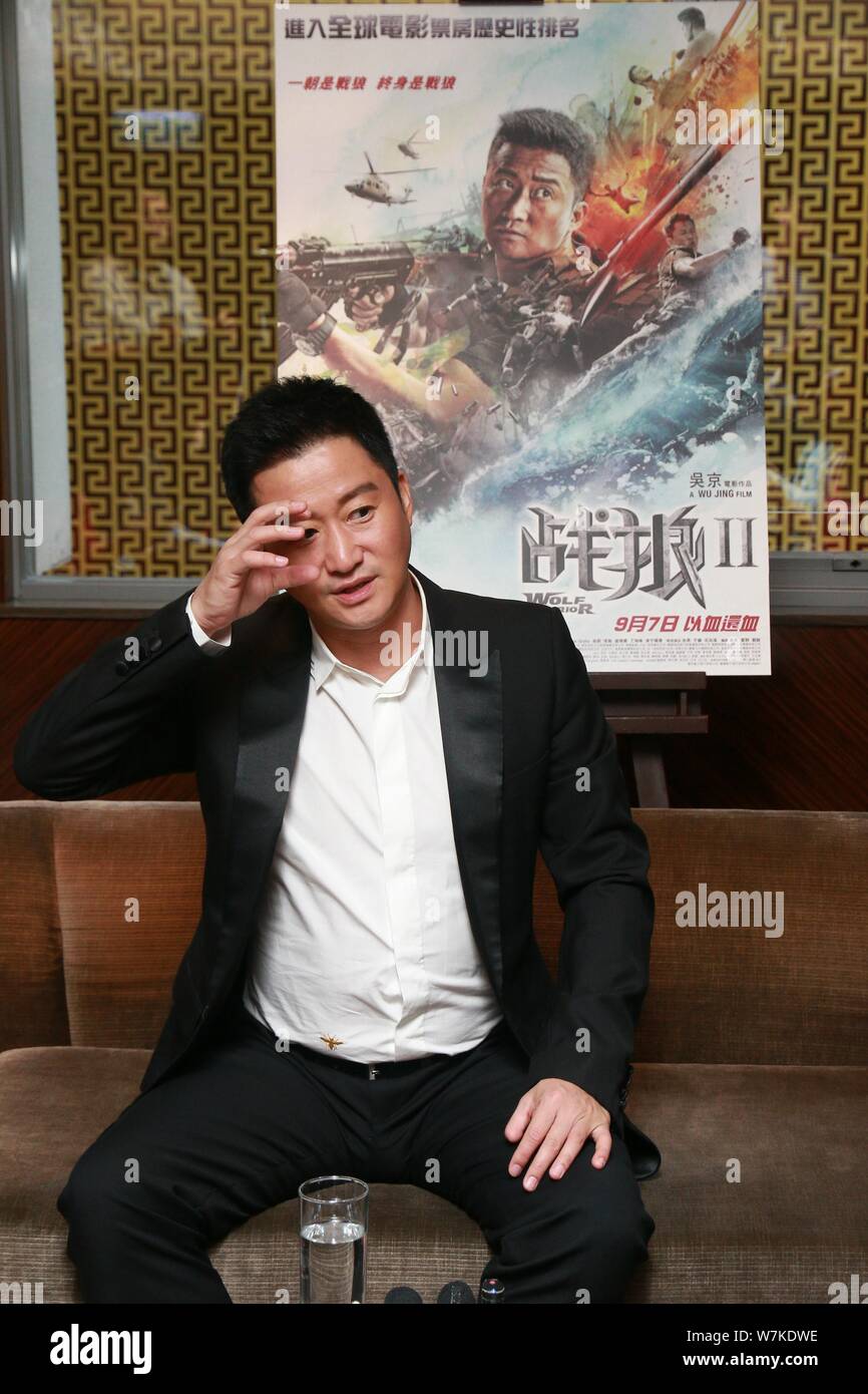 Chinese actor and director Wu Jing is interviewed during a premiere ...