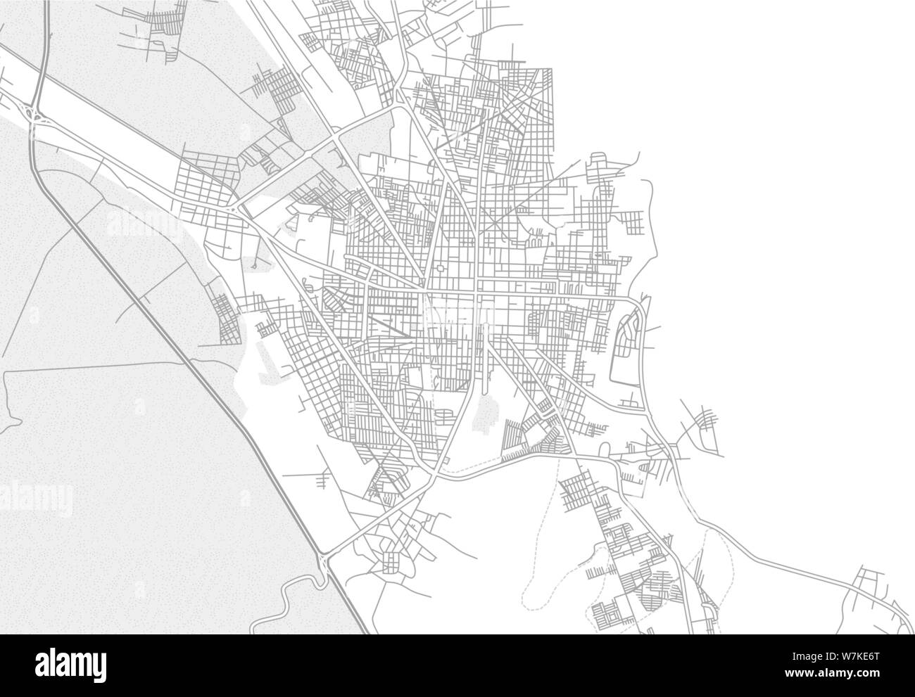 Tehuacán, Puebla, Mexico, bright outlined vector map with bigger and minor roads and steets
