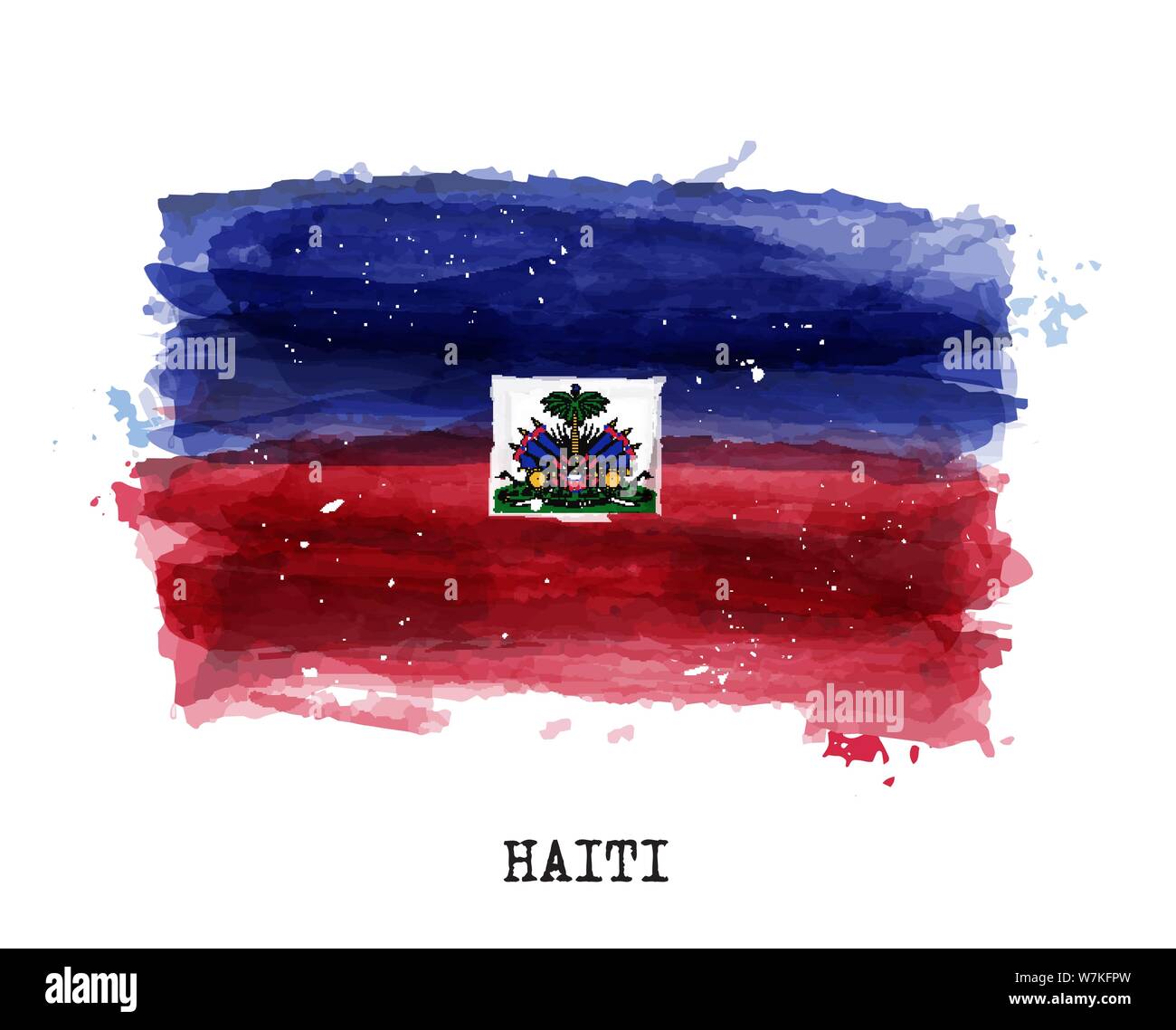 Realistic watercolor painting flag of Haiti . Vector . Stock Vector