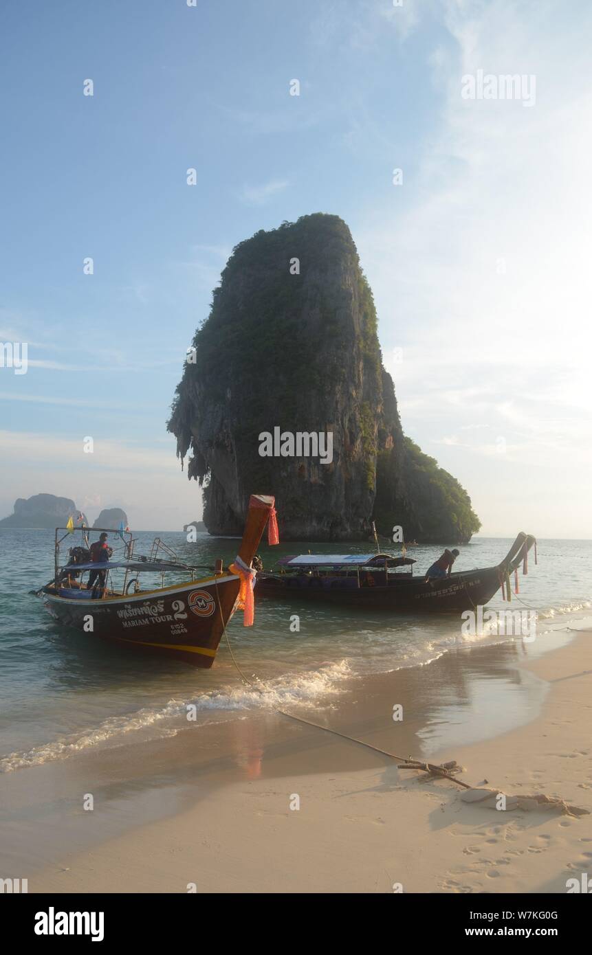 A limestone karst island just off the coast at Phranang Beach Ao Nang Krabi Thailand Asia Stock Photo