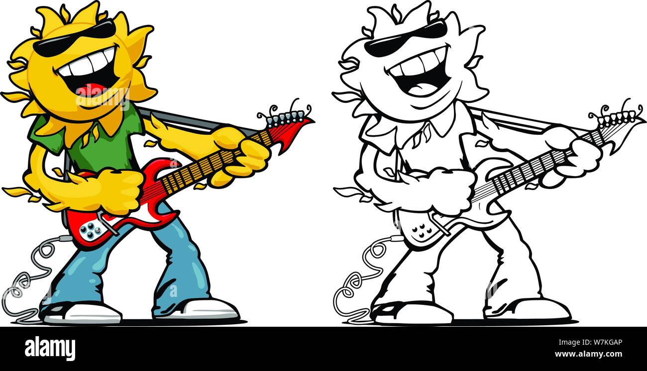 Summer Fun Sun Guitar Rocker Music Fest Cartoon Vector Illustration Stock Vector