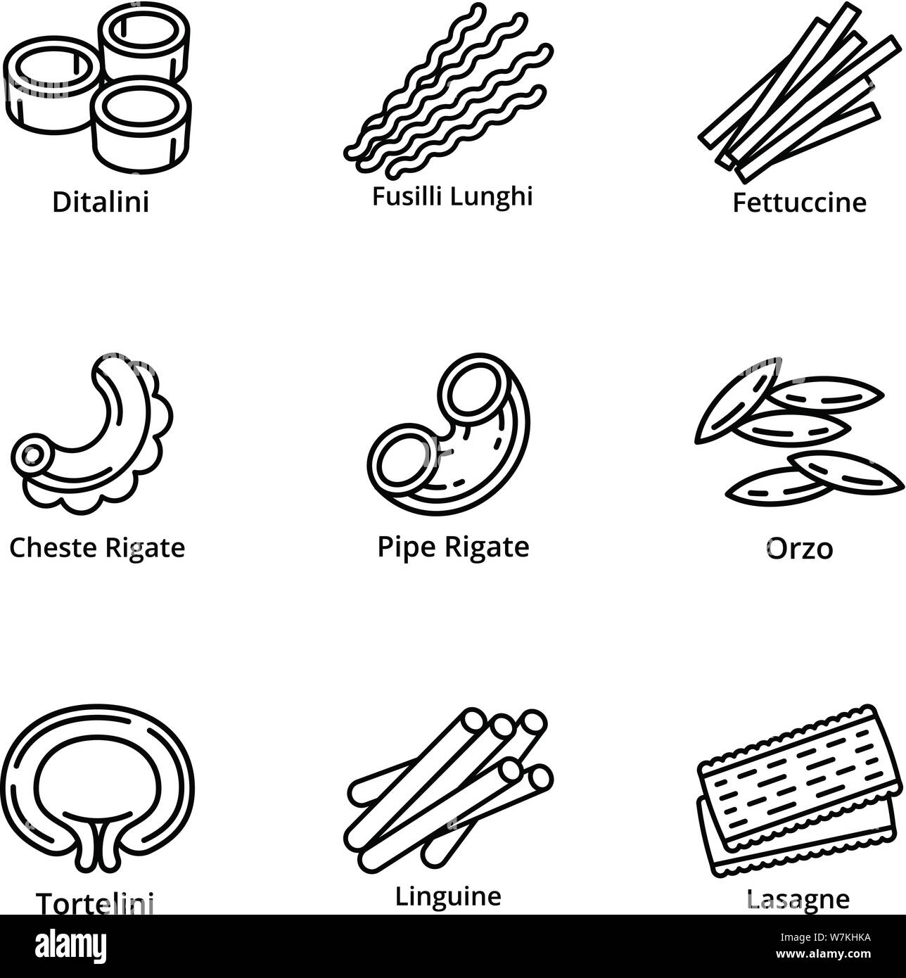 Food pasta icon set. Outline set of 9 food pasta vector icons for web ...