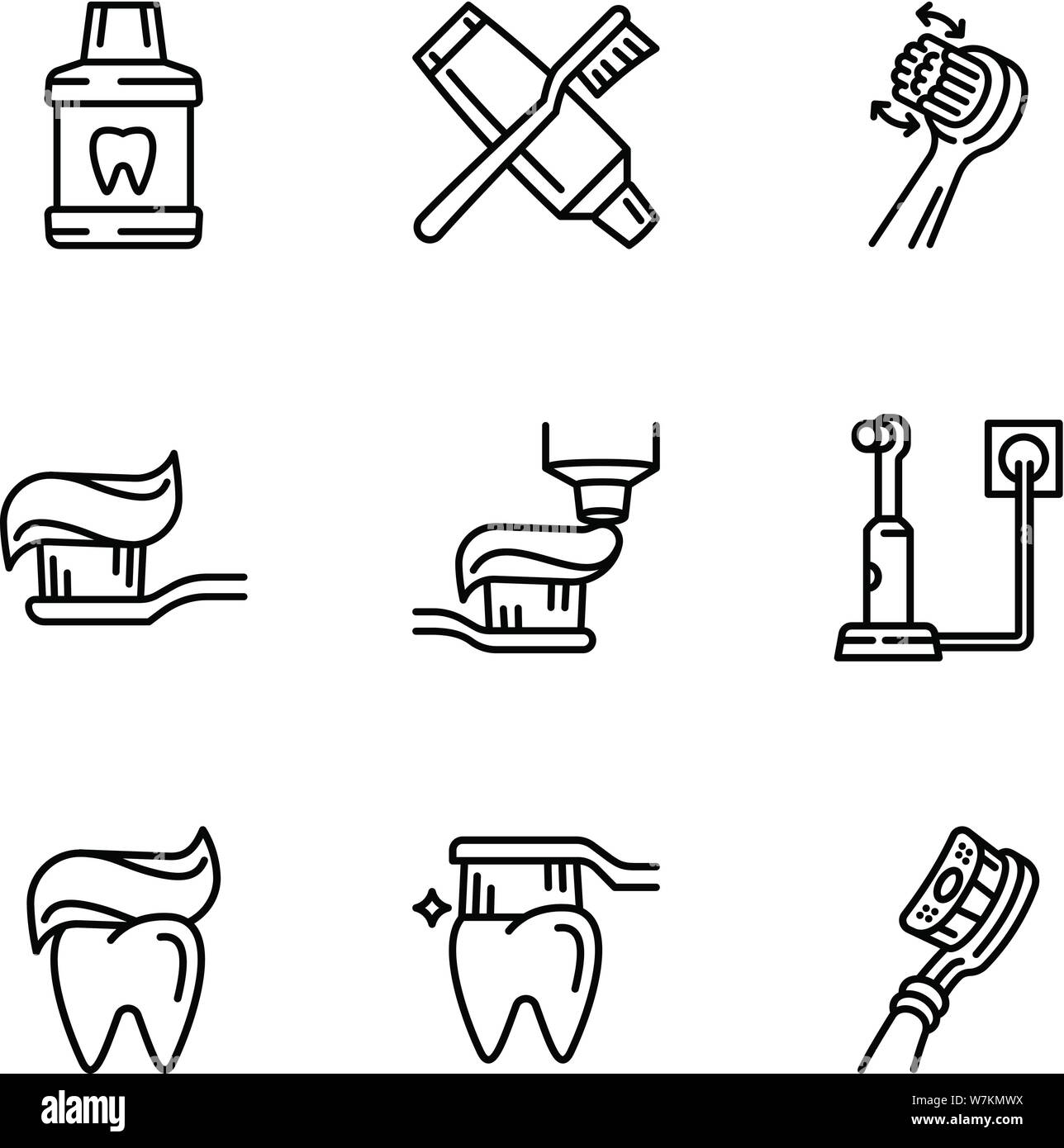 Toothbrush icon set. Outline set of 9 toothbrush vector icons for web ...