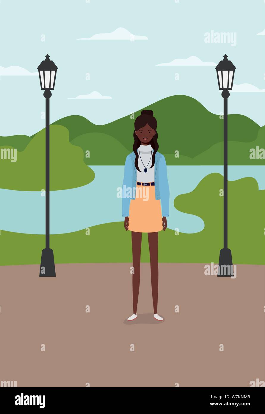 young and beautiful afro girl in the field character Stock Vector Image ...